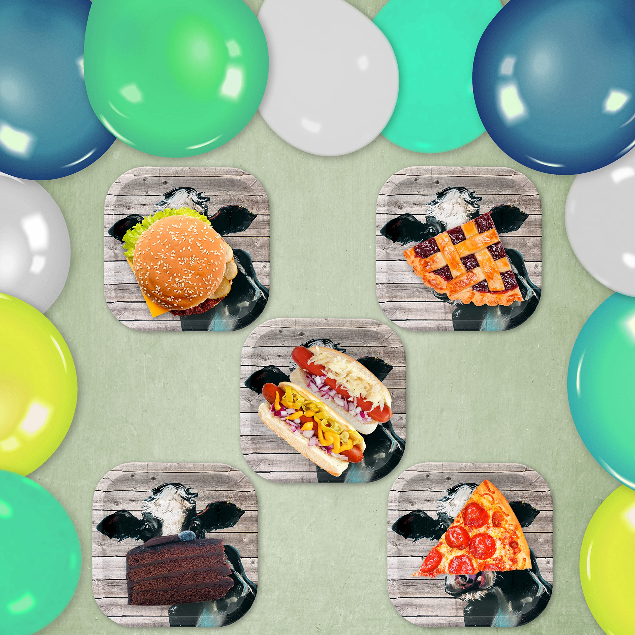 Havercamp Cow 9    Plates On Barnwood (24 Pcs.)! Authentic And Iconic Cow On A Rustic Barnwood Background. 24 Lg. 9 In. Square D