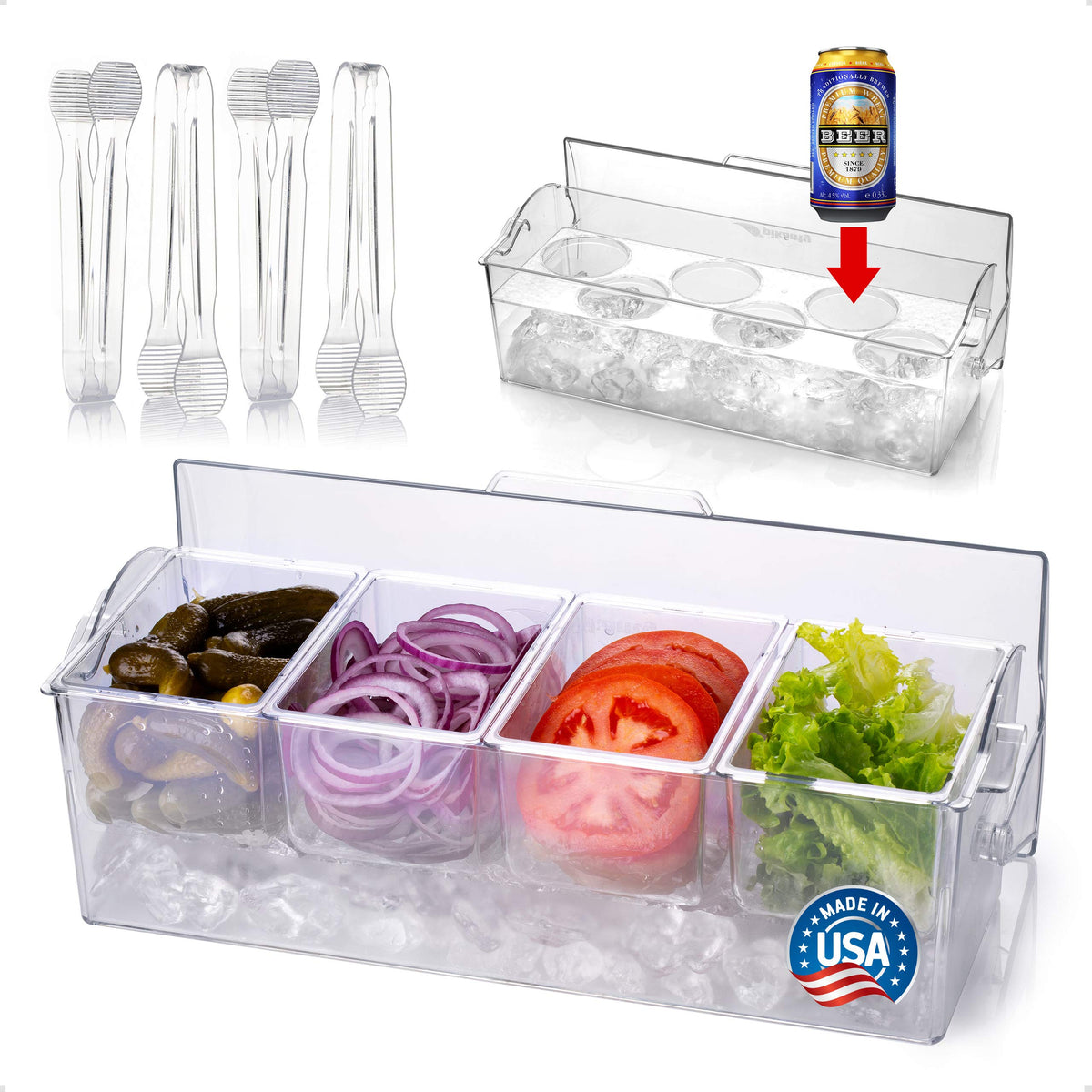 Pikanty | 4-Compartment Chill & Serve Condiment Caddy With Revolutionary Ice Base | Spacious, Hygienic, And Durable For All Even