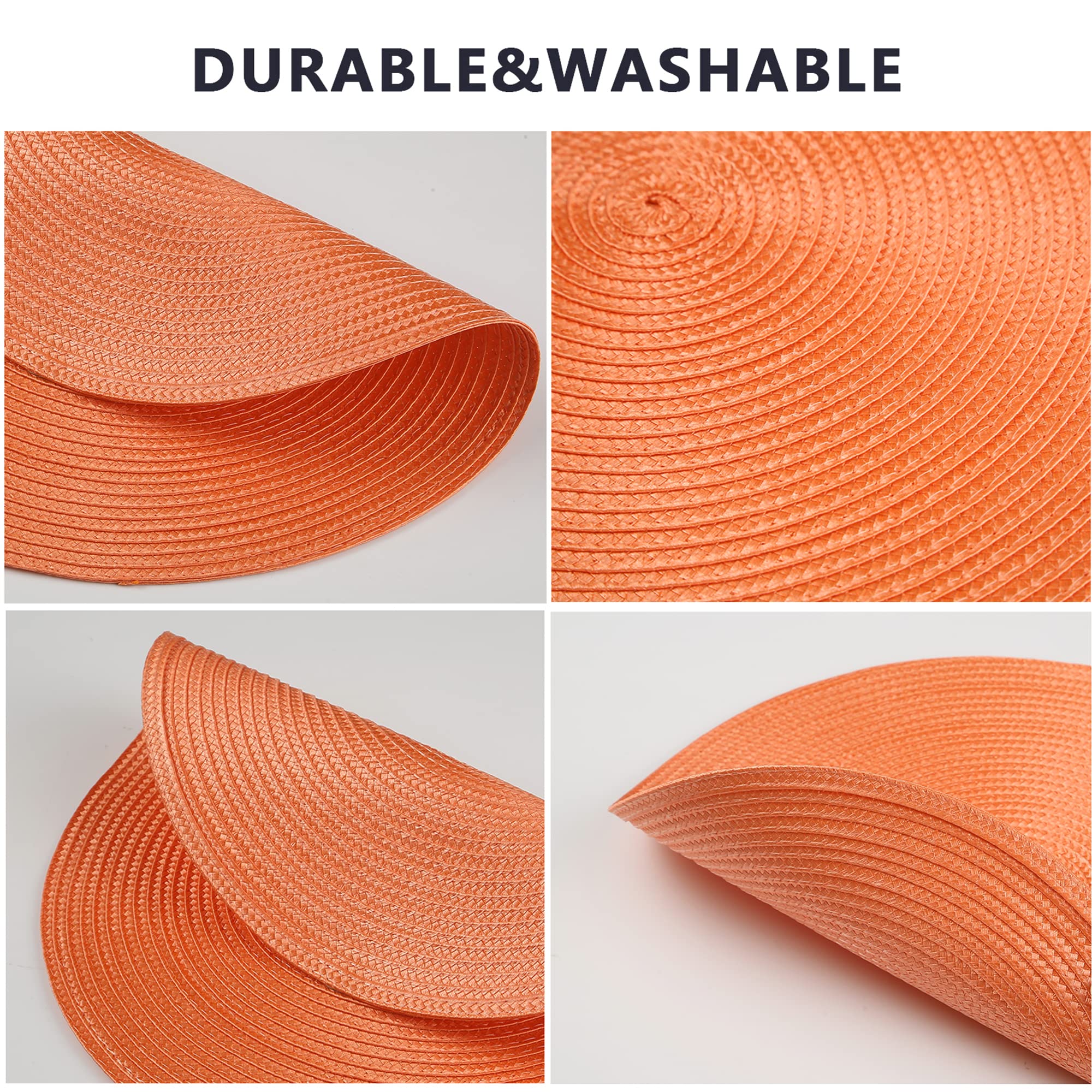 Wanyd Placemats,Round Placemats Set Of 6,12.6 Inch,Small Placemats Heat Resistant Washable Round Table Mats,Orange