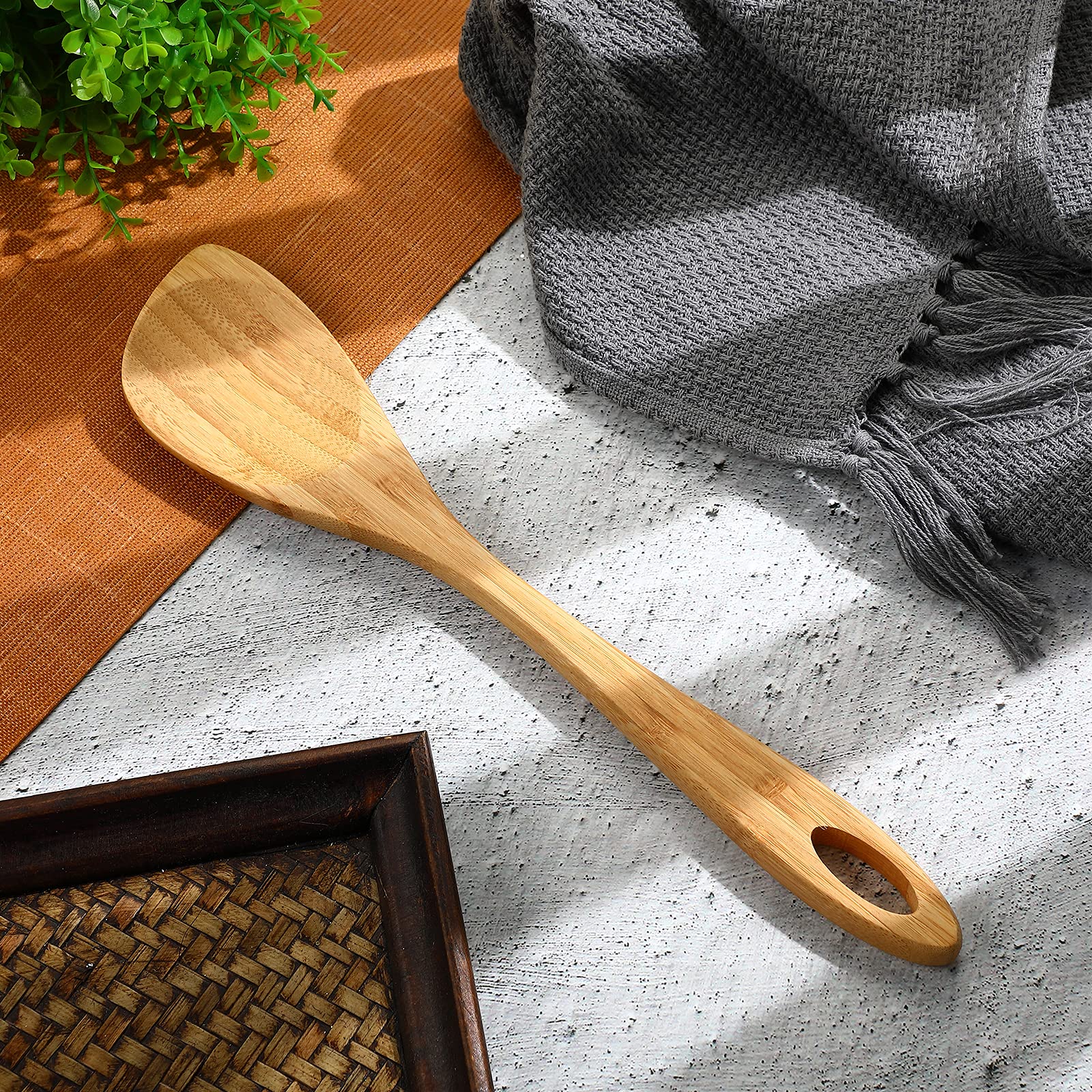 2 Pieces Wood Corner Spoon 12 Inch Wood Cooking Spoon Bamboo Spatula Wooden Utensils Scraper For Home Kitchen Cooking Non Stick