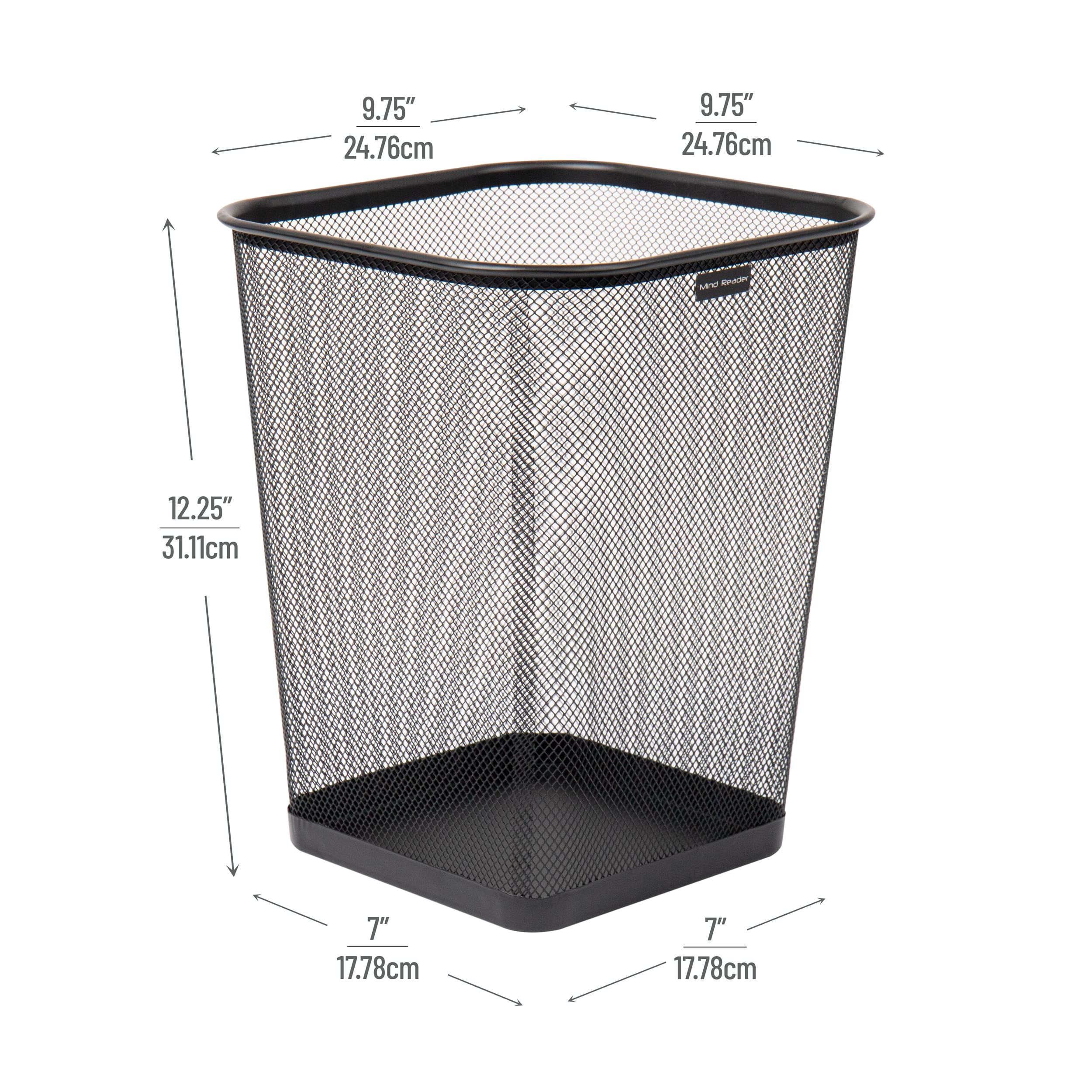 Mind Reader Mesh Trash Can, Waste Paper Basket, Square, Office, Metal Mesh, 9.75''L X 9.75''W X 12.25''H, Set Of 2, Black
