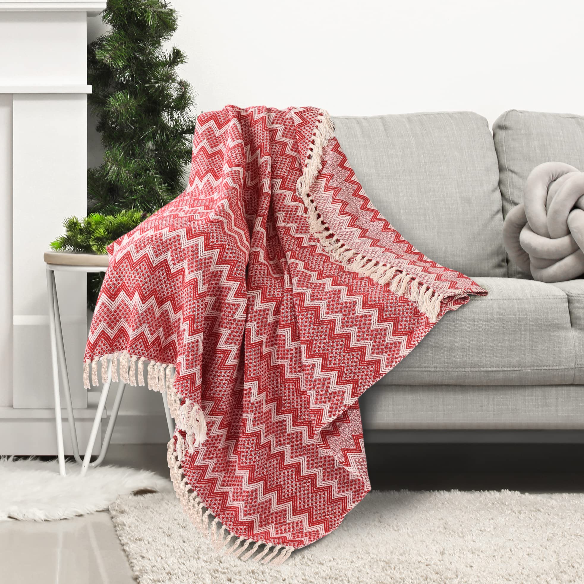 Sashaa World Chevron Blanket | Christmas Throw For Living Room, Bedroom, Sofa & Chair | Red & White Festive Blanket | 1200G, 125
