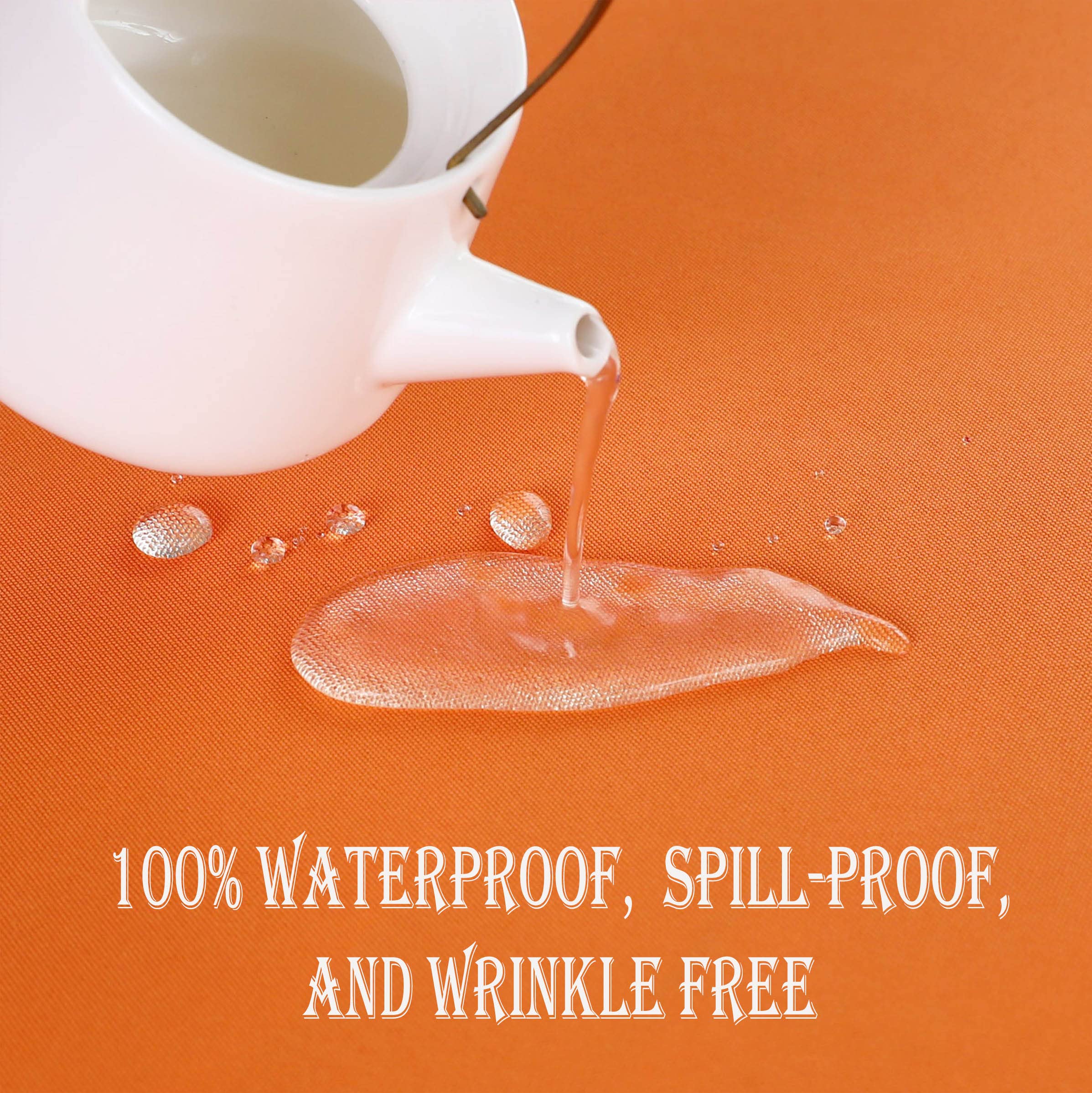 Kaipho Orange Round Tablecloth Waterproof Stain Resistant Wrinkle Free Table Cloth 210Gsm Polyester Washable Wipeable Table Cove