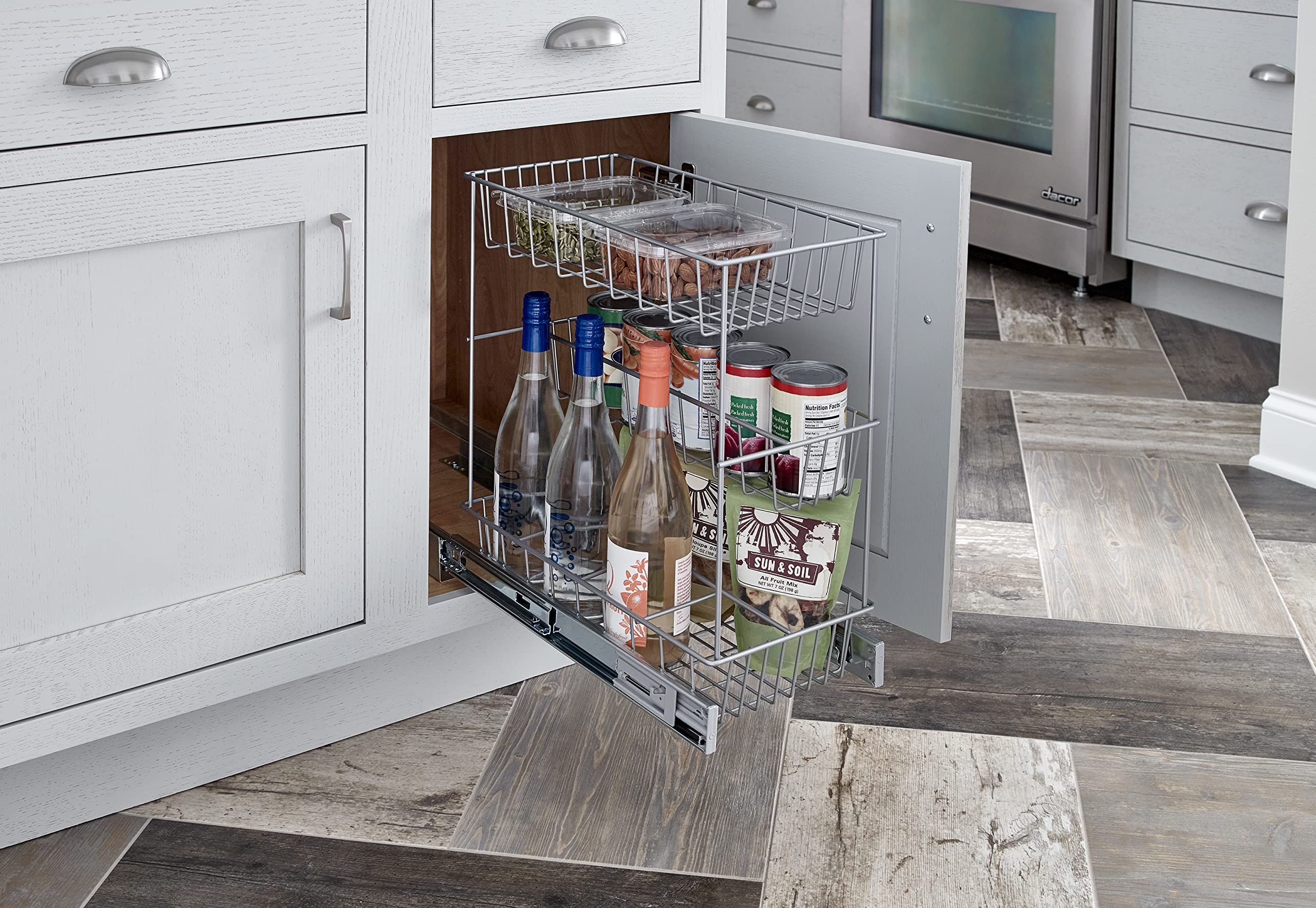 Closetmaid,Alloy Steel 32105 Premium Wide 3-Tier Compact Kitchen Cabinet Pull-Out Basket,12 Liters 8.75-Inch