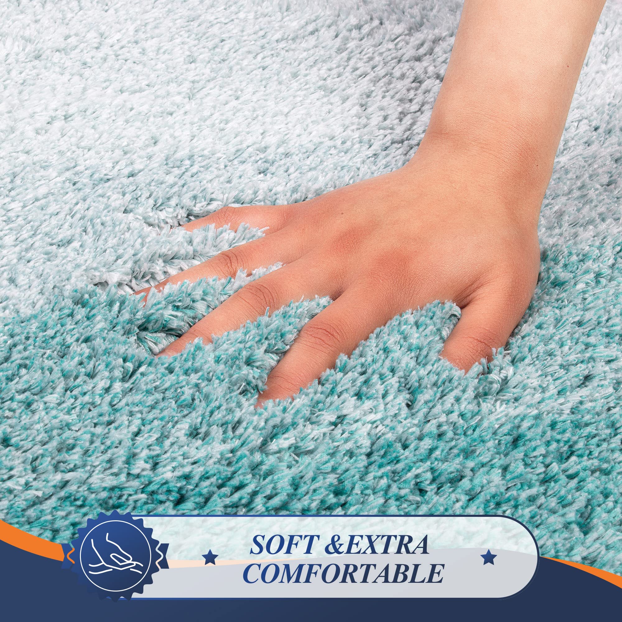 Walensee Bath Rug For Bathroom Non Slip Bathroom Mat (20 X 32, Ombre Turquoise) Water Absorbent Soft Microfiber Shaggy Bathroom