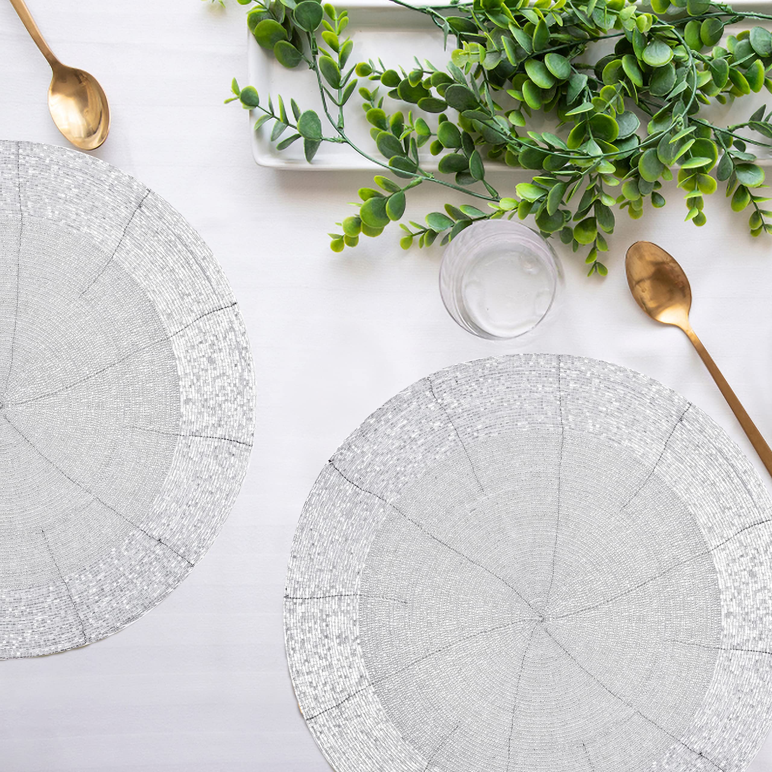 Lightnpro Silver Placemats, Charger Placemats Silver, White Placemat, Beaded Placemat, Thanksgiving Placemat, Christmas Placemat