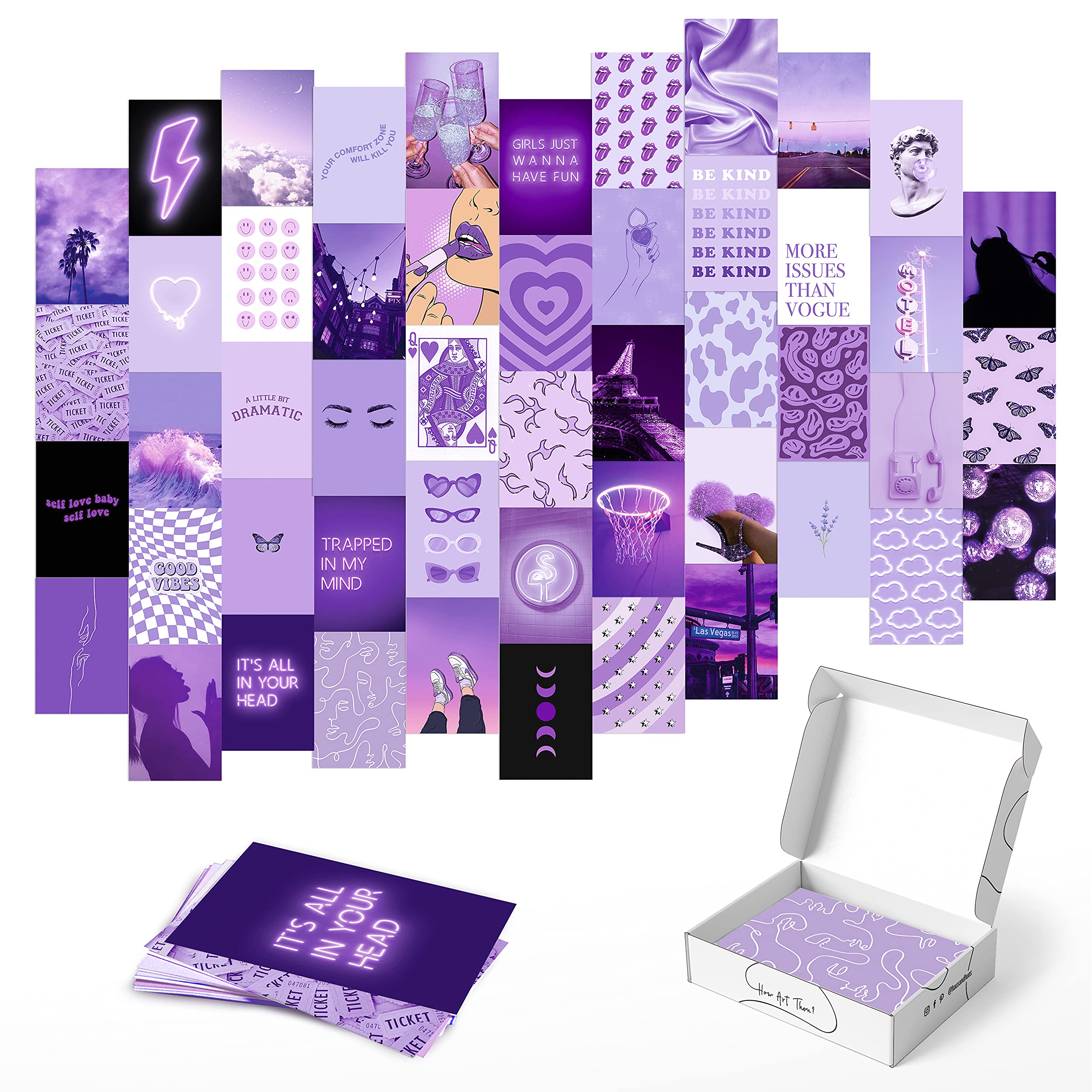Haus And Hues Purple Wall Collage Kit - Set Of 50 Aesthetic Wall Collage Kit For Dorm Wall Decor, Purple Wall Art Photo Collage