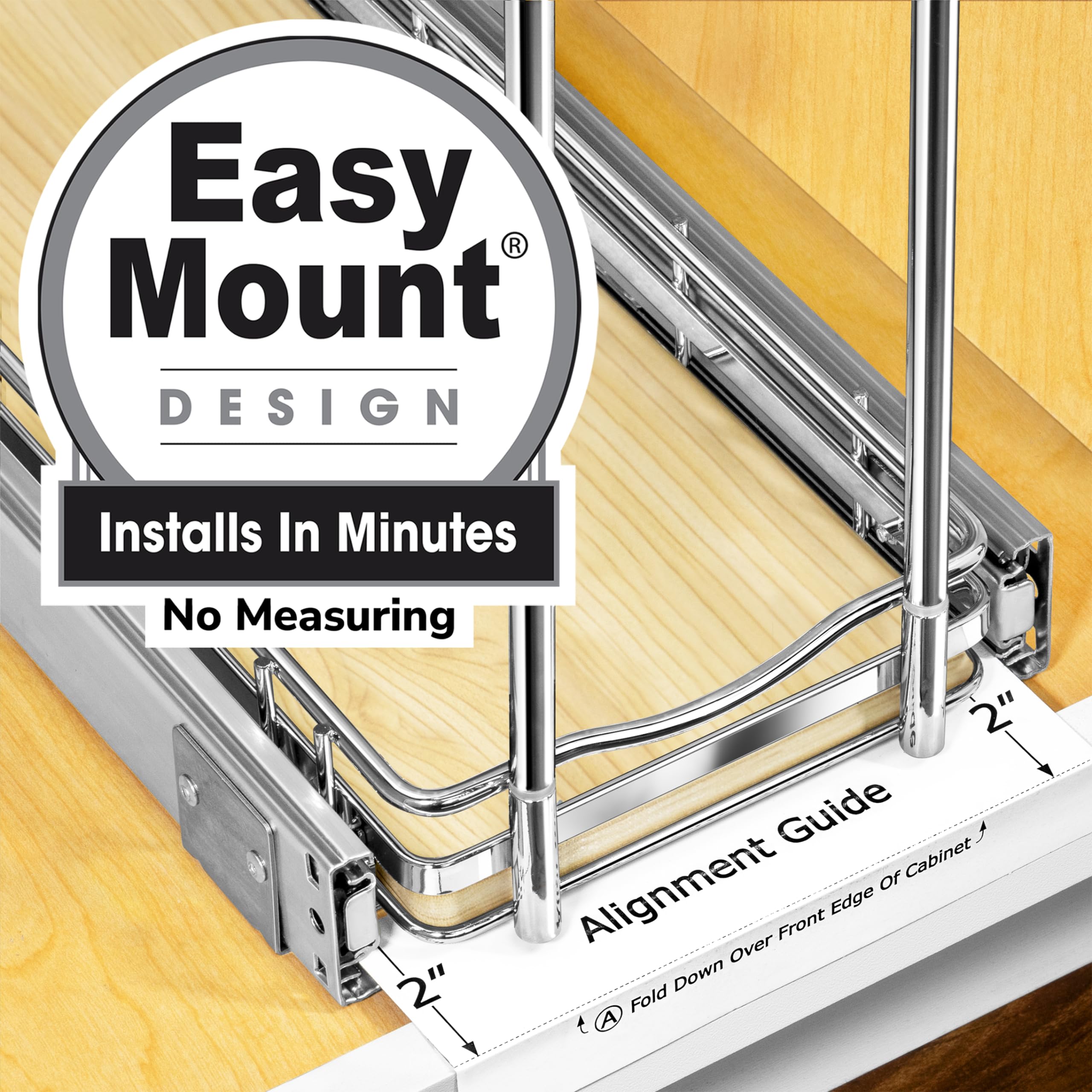 Lynk Professional   Lite Pull Out Spice Rack Organizer For Inside Kitchen Cabinets - 6X21 - Slide Out Drawer - Wood/Chrome S