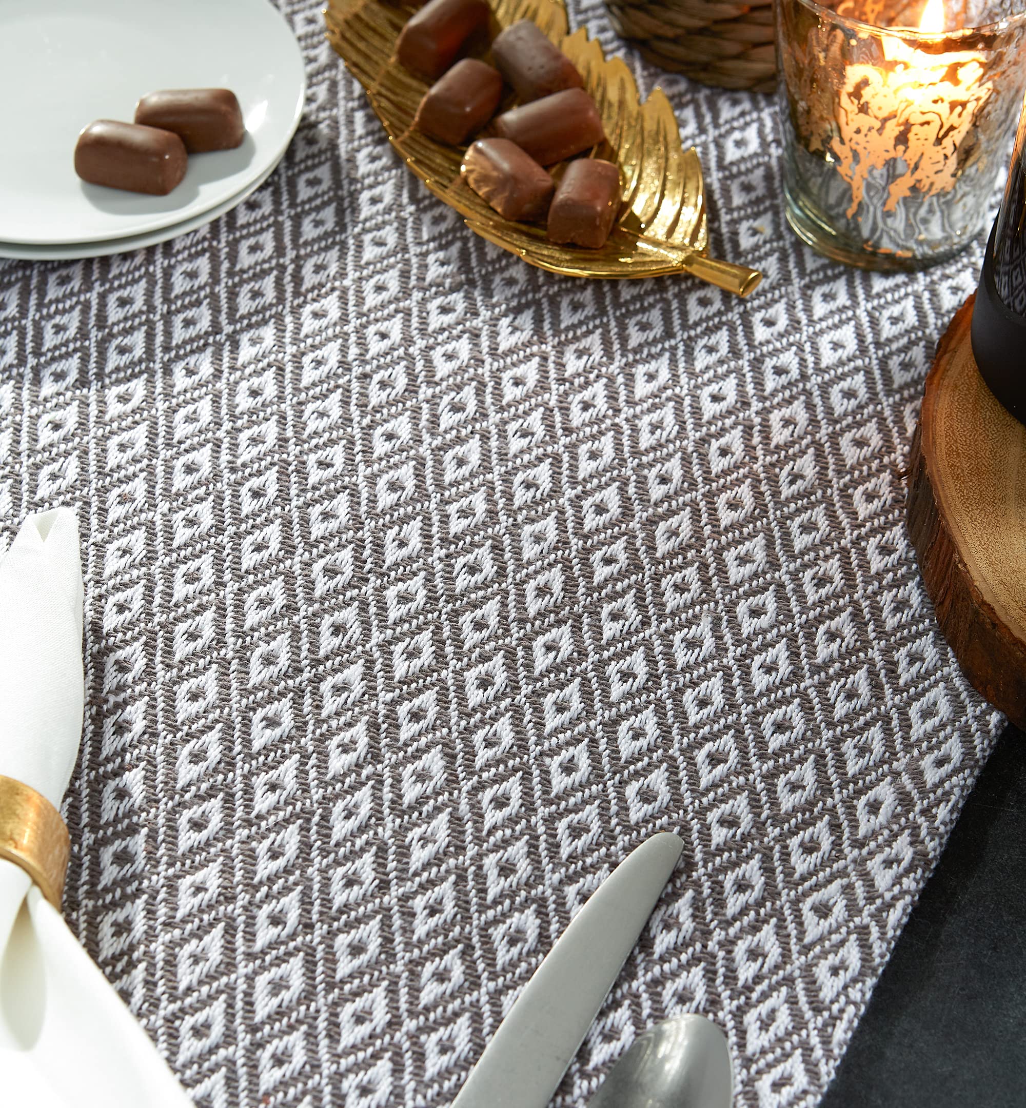 Dii Farmhouse Mini Diamond Braided Table Runner, 15X108, Gray
