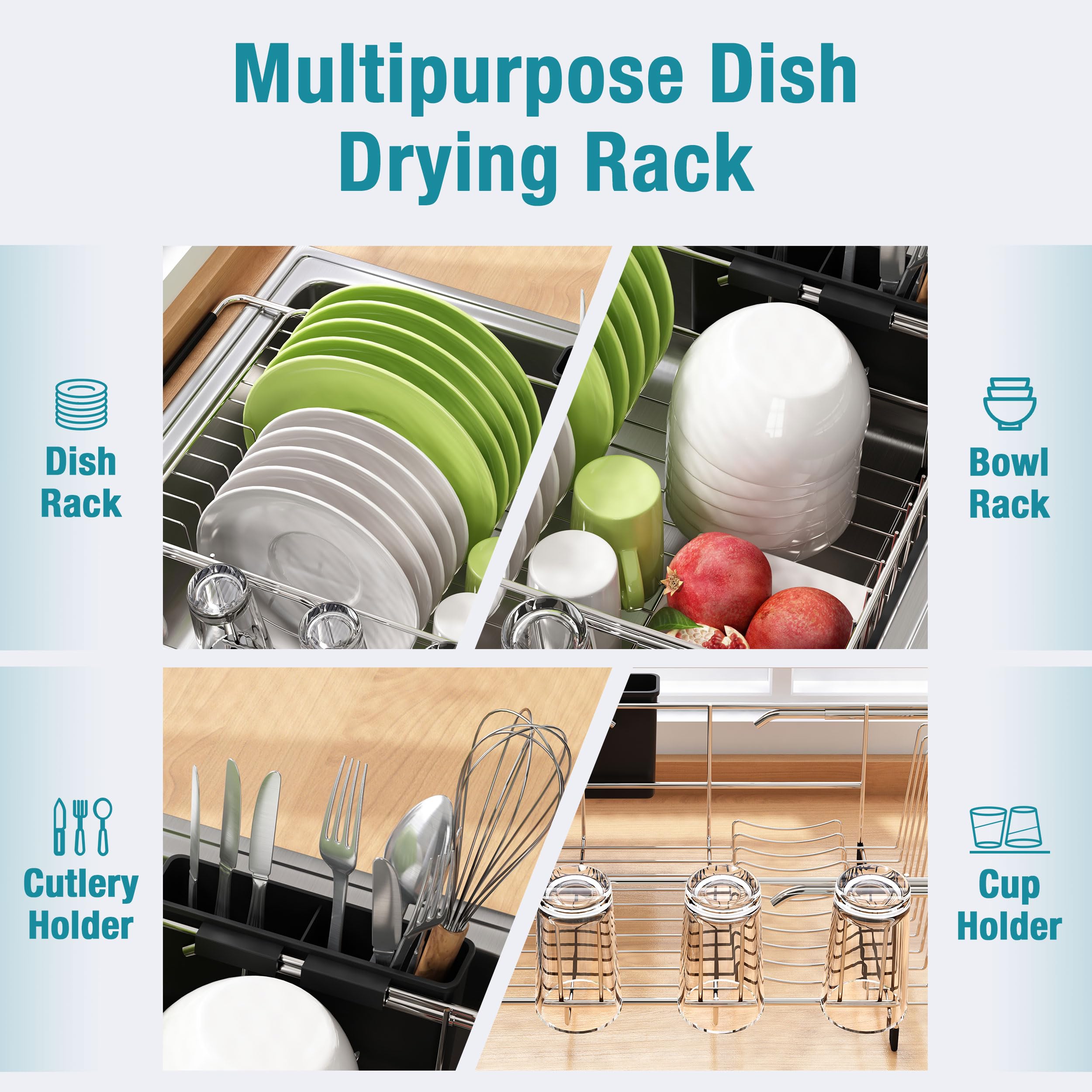Jasiway Dish Drying Rack In Sink - Expandable Stainless Steel Dish Drainers For Kitchen Counter, Dish Dryer Rack For Inside Sink