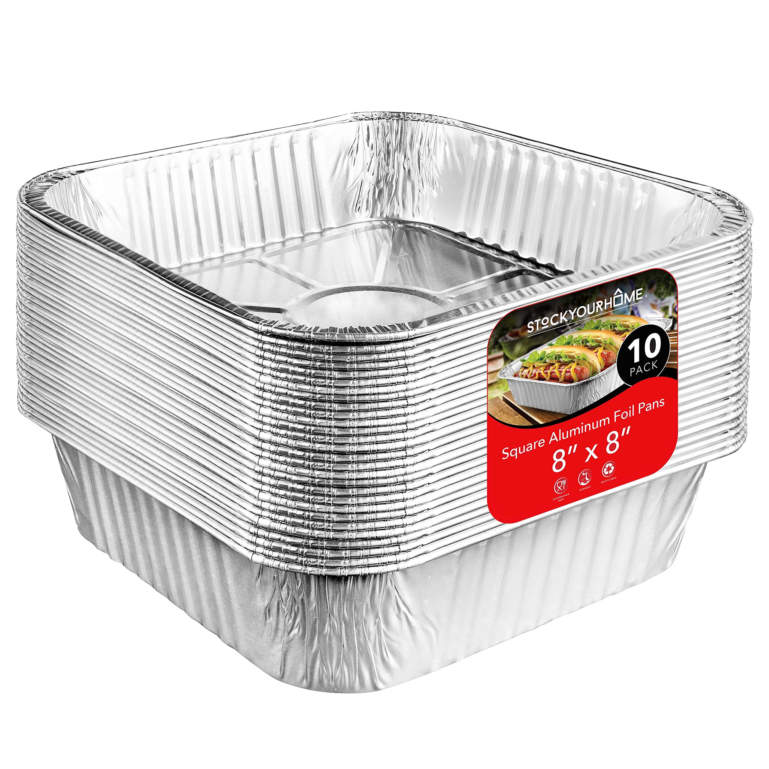8X8 Foil Pans (10 Pack) 8 Inch Square Aluminum Pans - Foil Pans - Disposable Food Containers Great For Baking Cake, Cooking, Hea