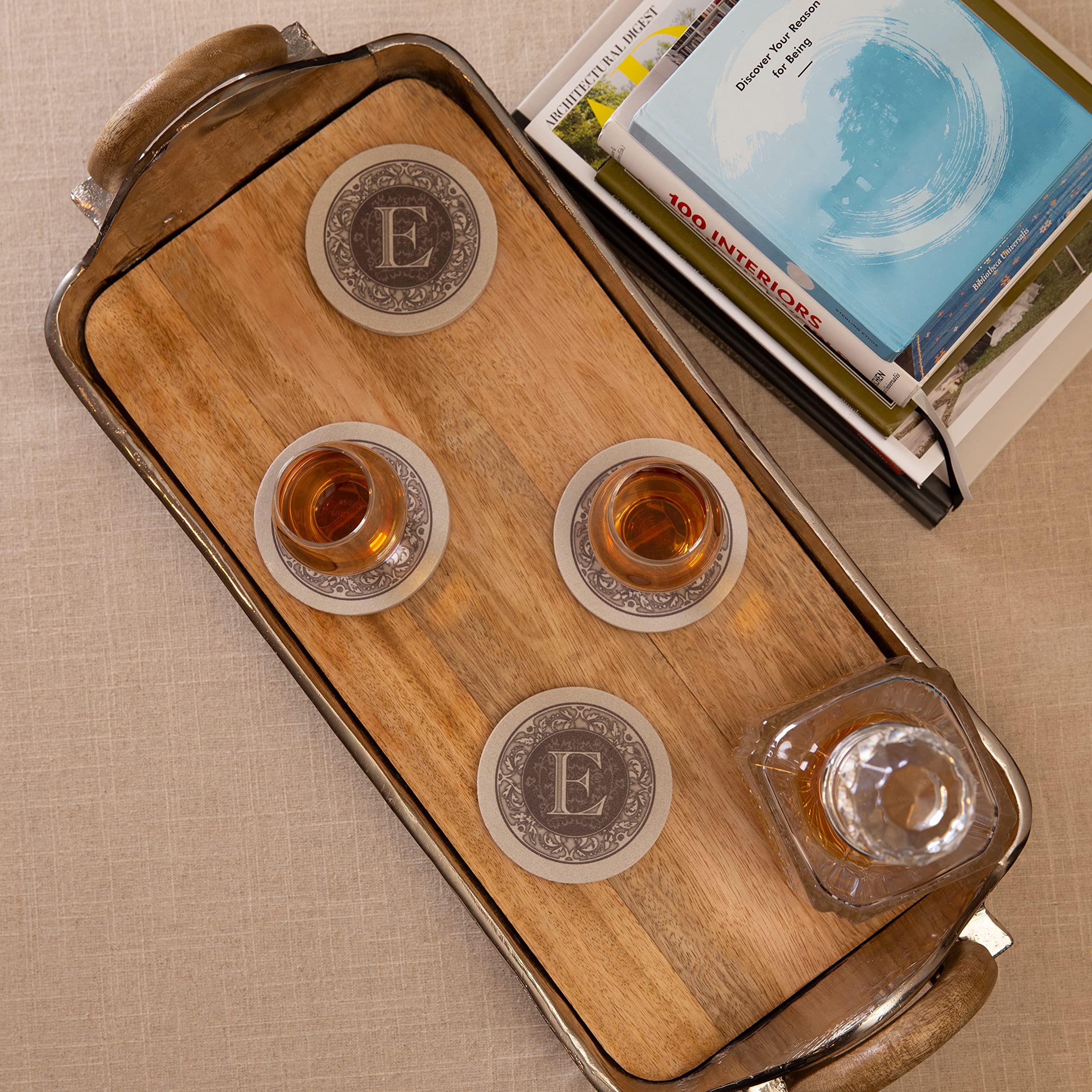 Thirstystone Monogram Letter E Absorbent Sandstone Coaster 4-Pack Made In The Usa Decorative, Absorbent, Easily Wipes Clean