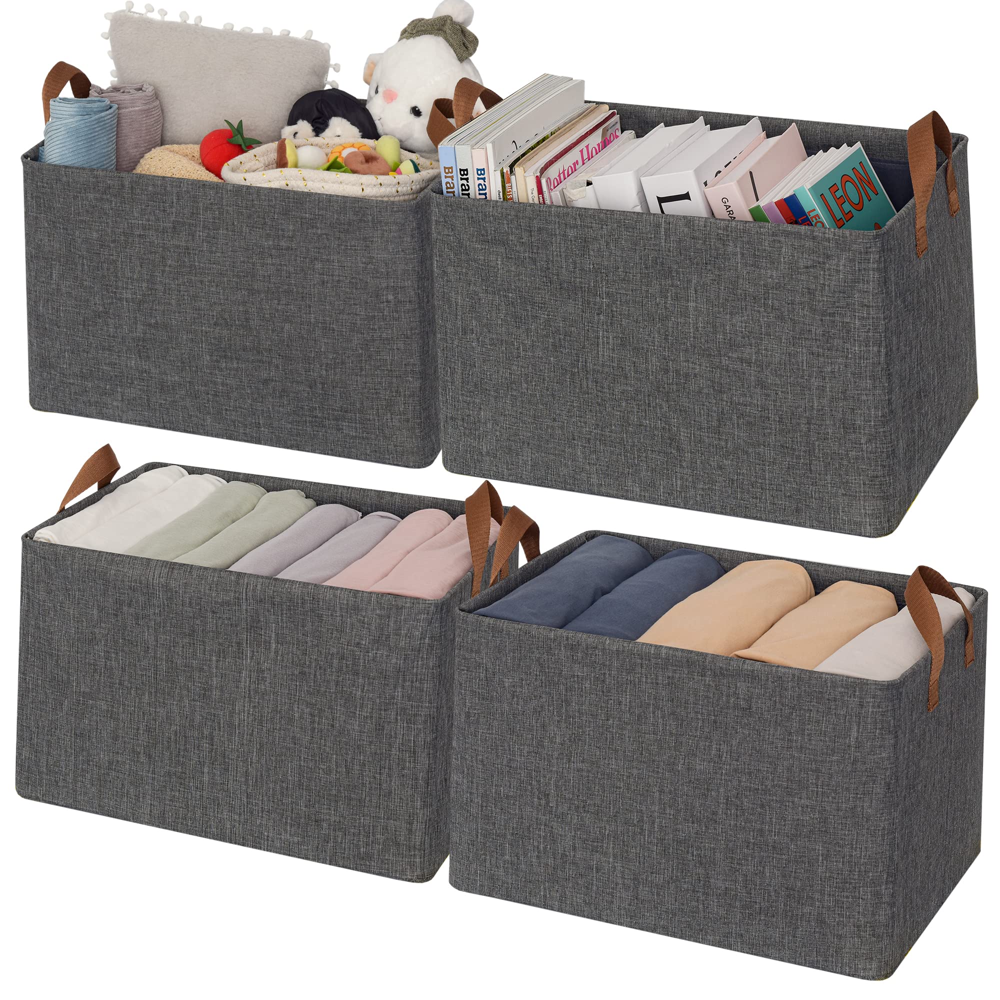 GRANNY SAYS Storage Bins for Closet  Linen Closet Organizers and Storage Baskets with Metal Frame  Dark Gray Shelf Storage Bins for Organizing Bedroom Wardrobe  Extra Large  4-Pack