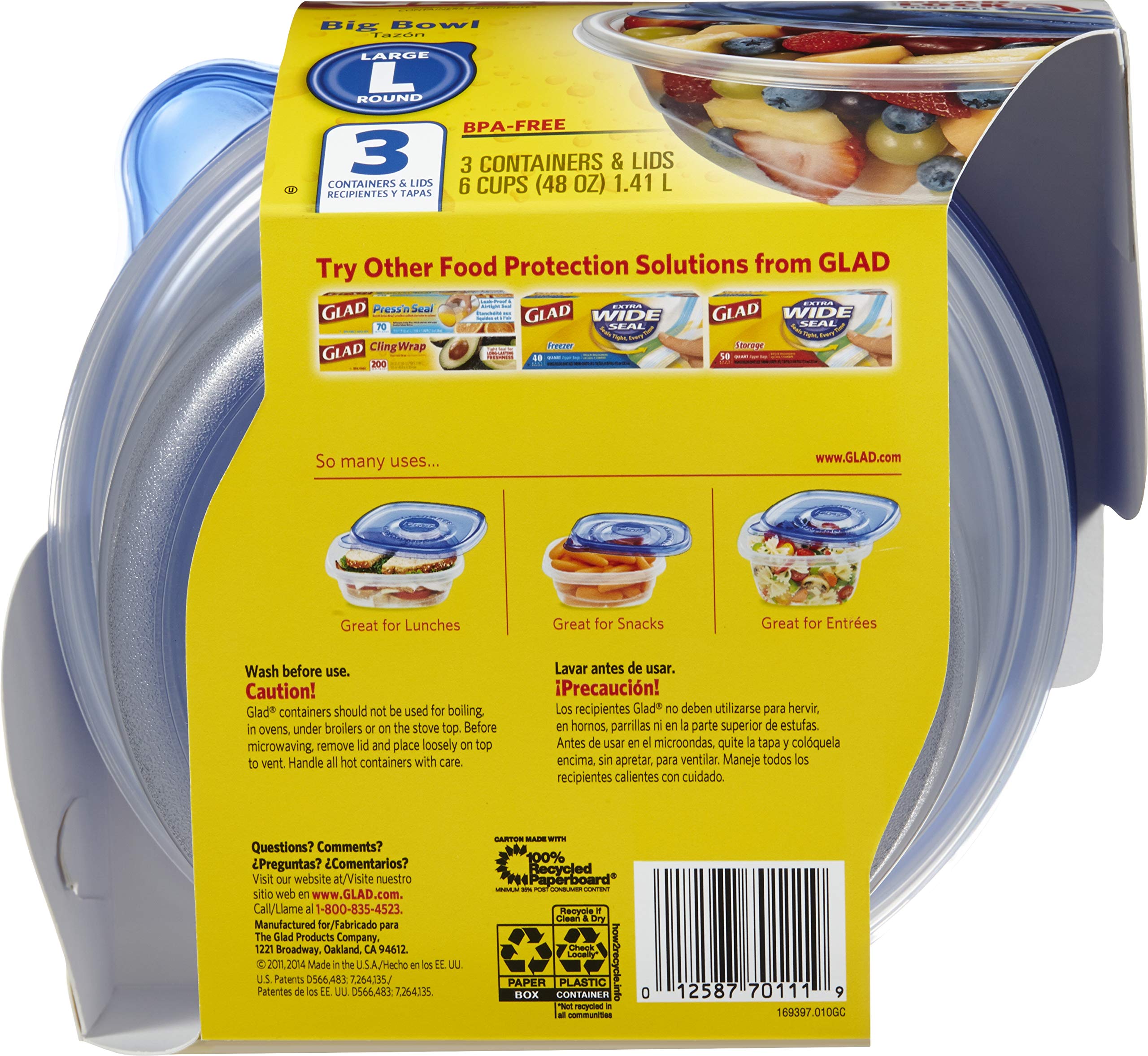 Glad Food Storage Containers, 3 Count- 6 Pack | Durable Food Storage Containers From Glad For Meals, Snacks, And Desserts | Glad