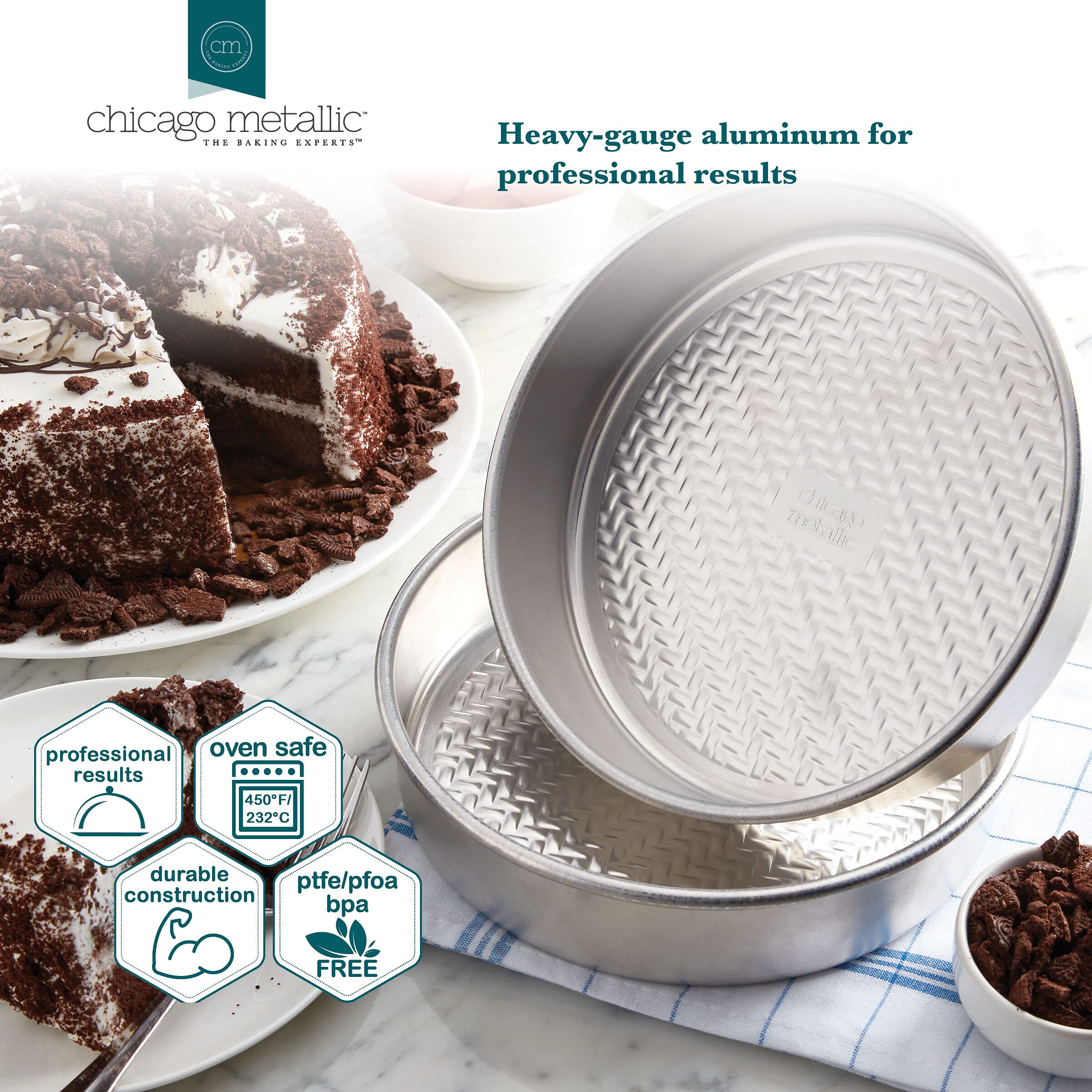 Chicago Metallic Aluminum Round Cake Pans, 9-Inch, Set Of 2, Silver