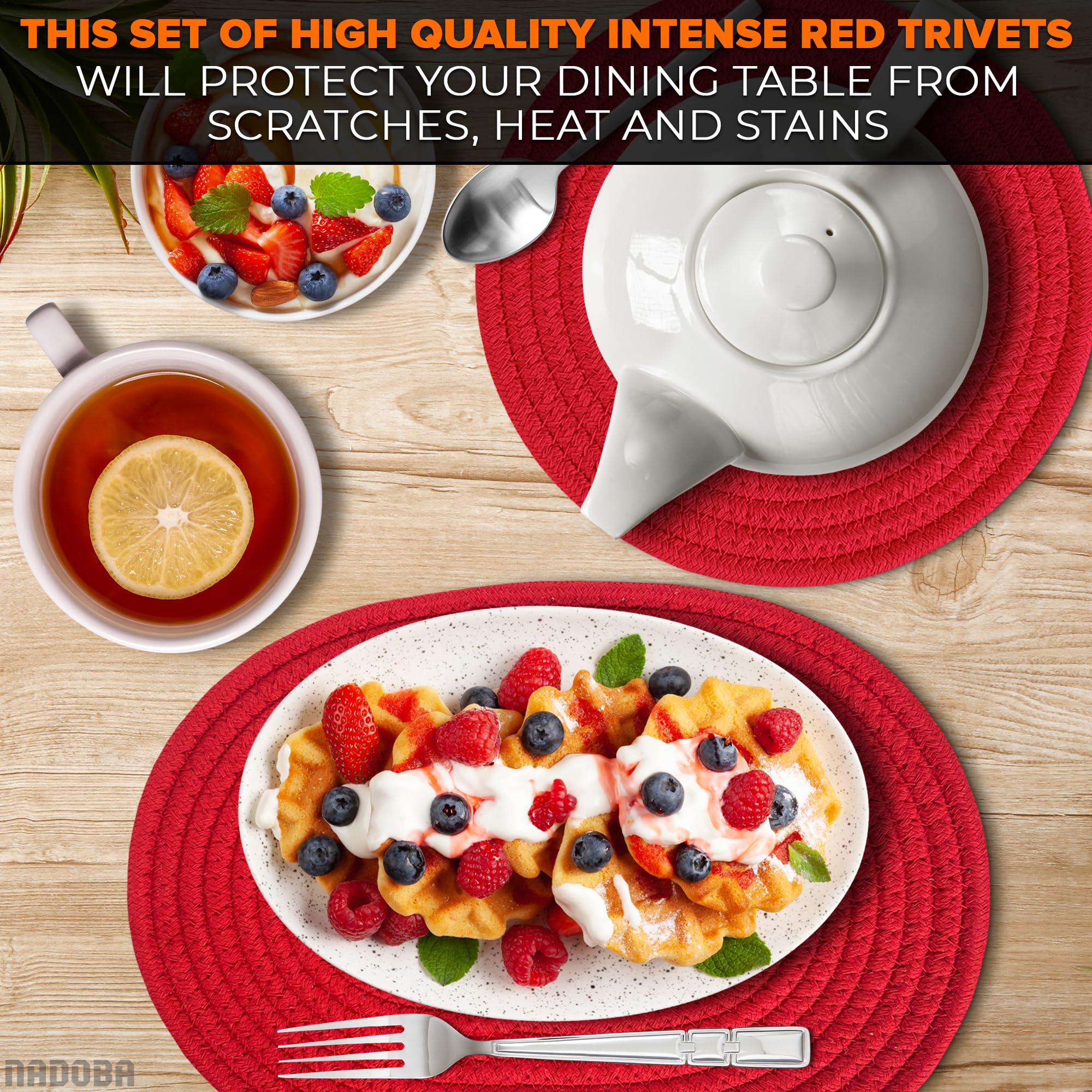 3Pcs Red Trivets For Hot Dishes Decorative - Trivets For Hot Pots And Pans Hot Pot Holder Hot Plate Mat - Red Hot Pads For Kitch