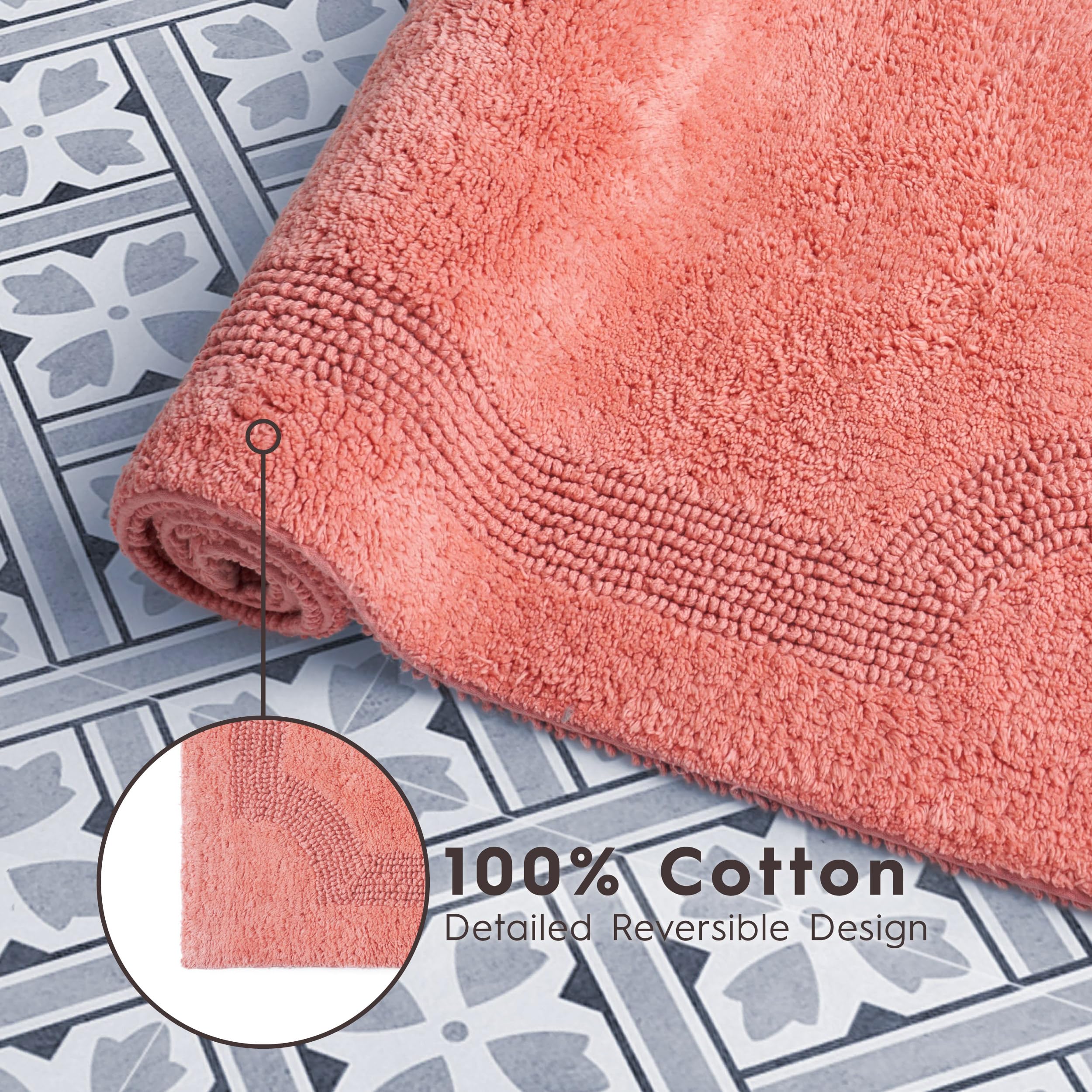Laura Ashley Reversible Cotton 17 X 24 In. Bath Mat, Coral