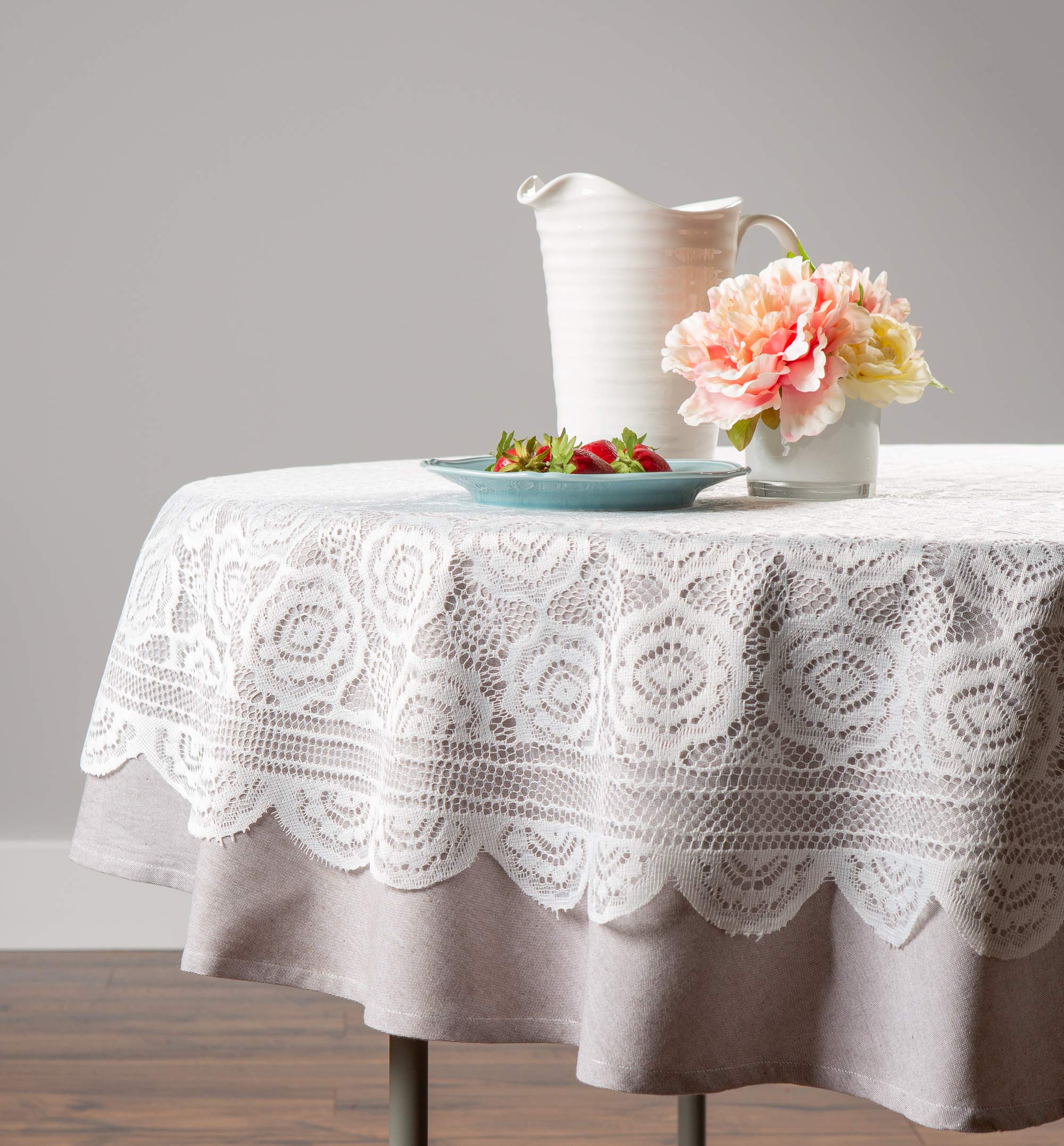 Dii Home Essentials 100% Polyester, Machine Washable, Shabby Chic, Vintage Tablecloth Or Overlay 63'' Round, Floral Lace