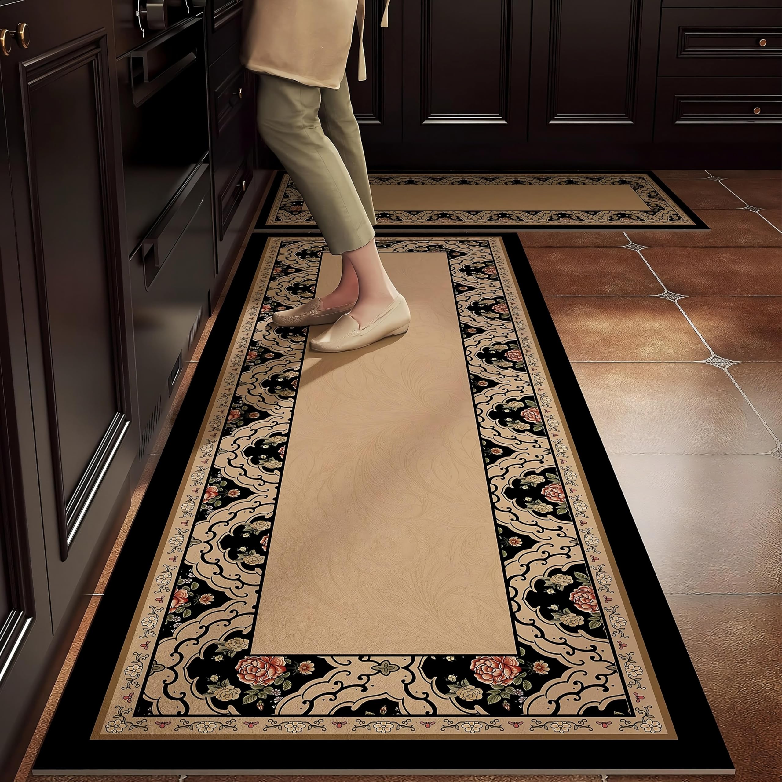 Stolven 2 Pcs Kitchen Mats, Nonslip Kitchen Floor Rugs, Water Absorbent Kitchen Mat Anti Fatigue Kitchen Runner Floor Mats, Com
