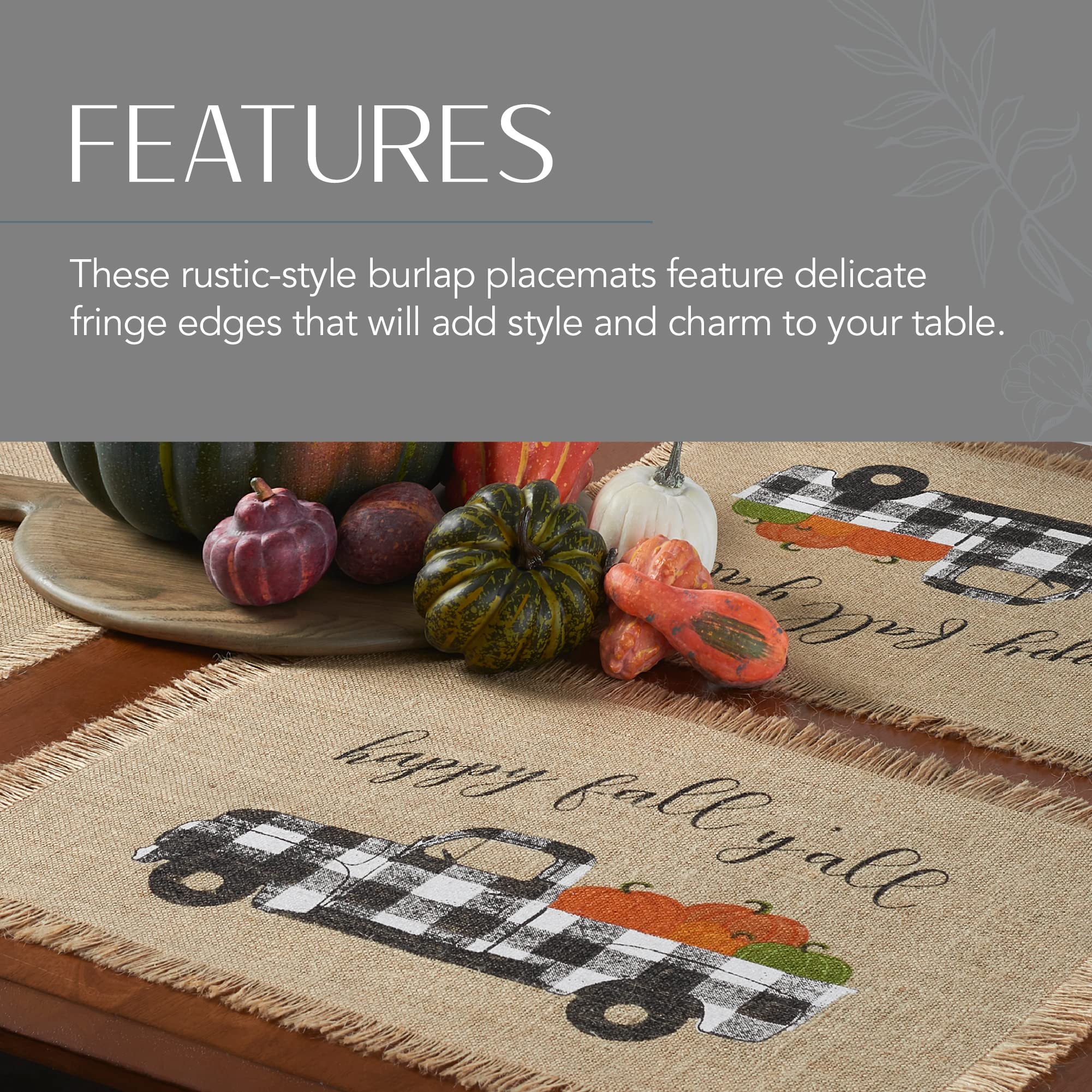 Elrene Home Fashions Happy Fall Y'All Autumn Burlap Set, 13'' X 19'', Placemats (Set Of 4), Multi