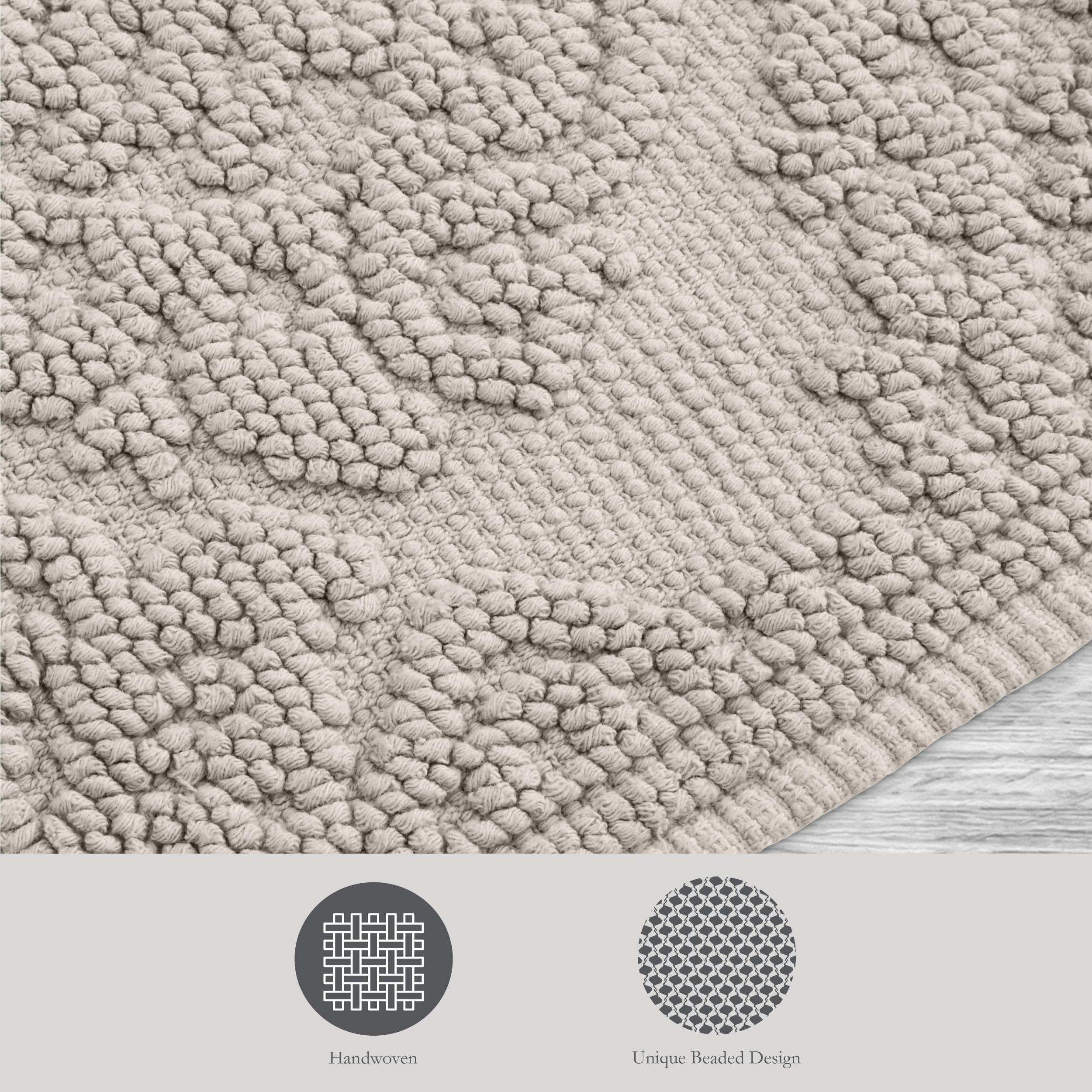 Jean Pierre - Ricardo Bath Mat, Woven Fringe Bathroom Rugs, 100% Cotton, Premium Bathroom Decor - Measures 17'' X 31'' - Light G
