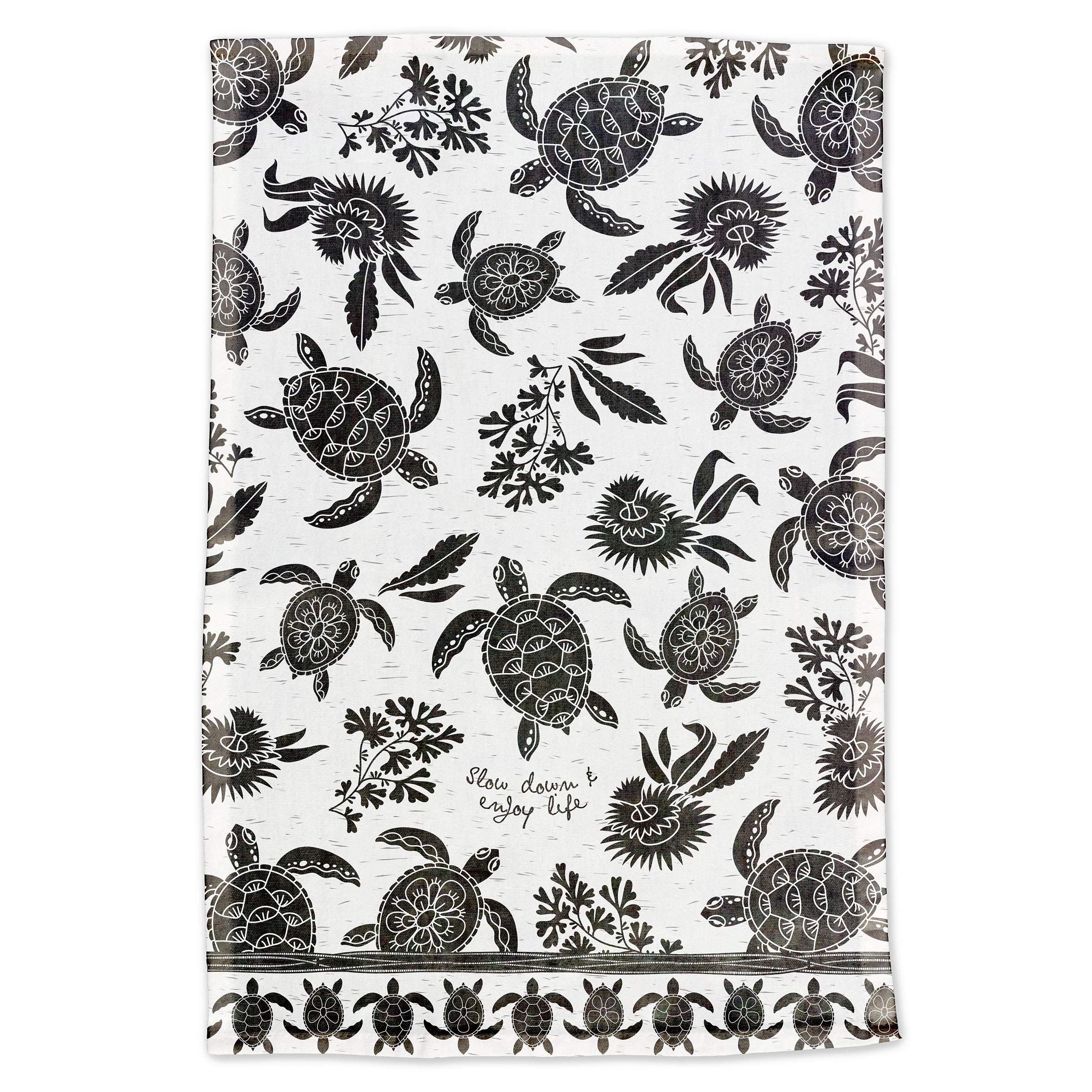 Karma Gifts Black And White Boho Tea Towel,Cotton, Sea Turtle