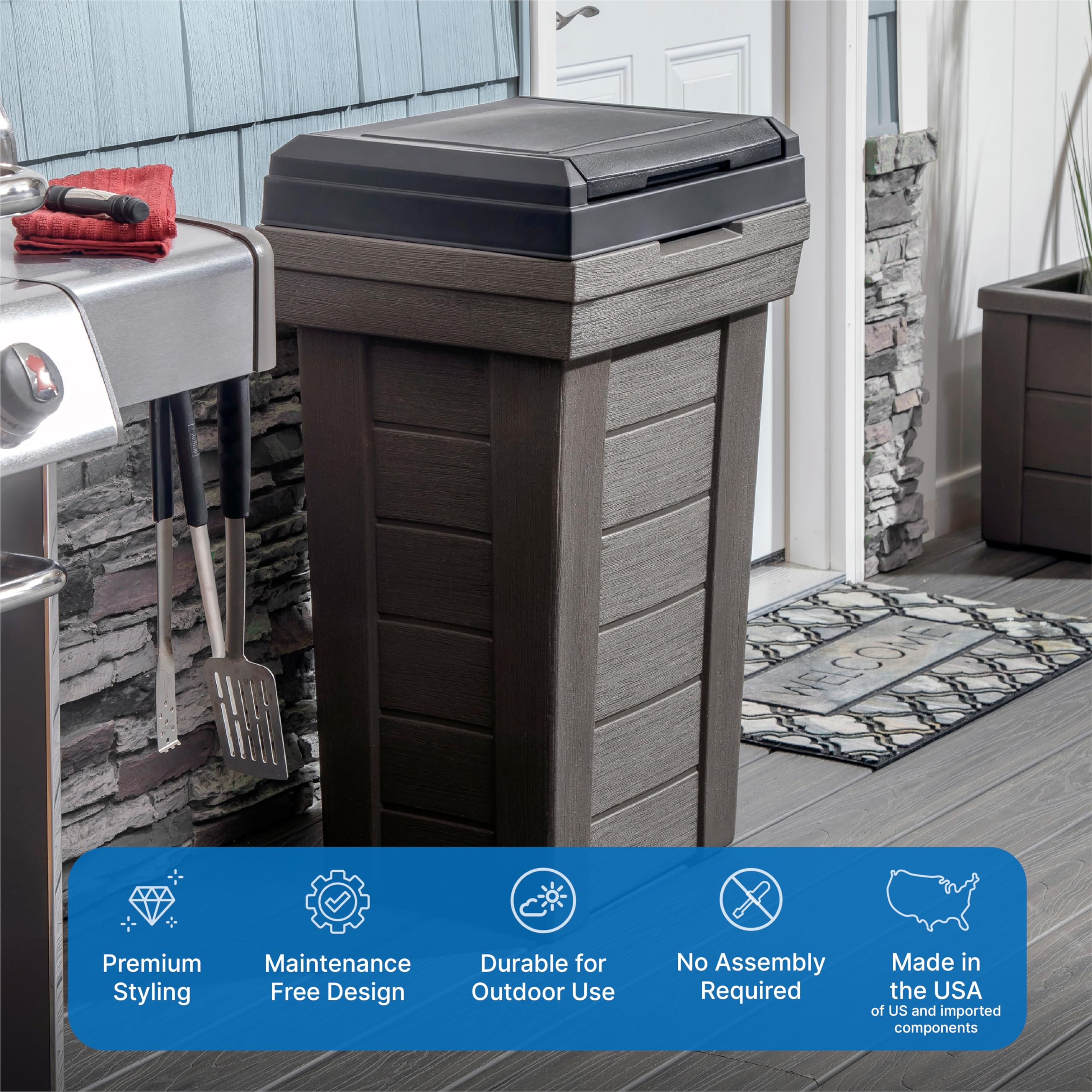 Step2 Lakewood Garbage Container - Dark Cedar - Indoor/Outdoor Refuse Container - Large Capacity Garbage Receptacle - Decorative