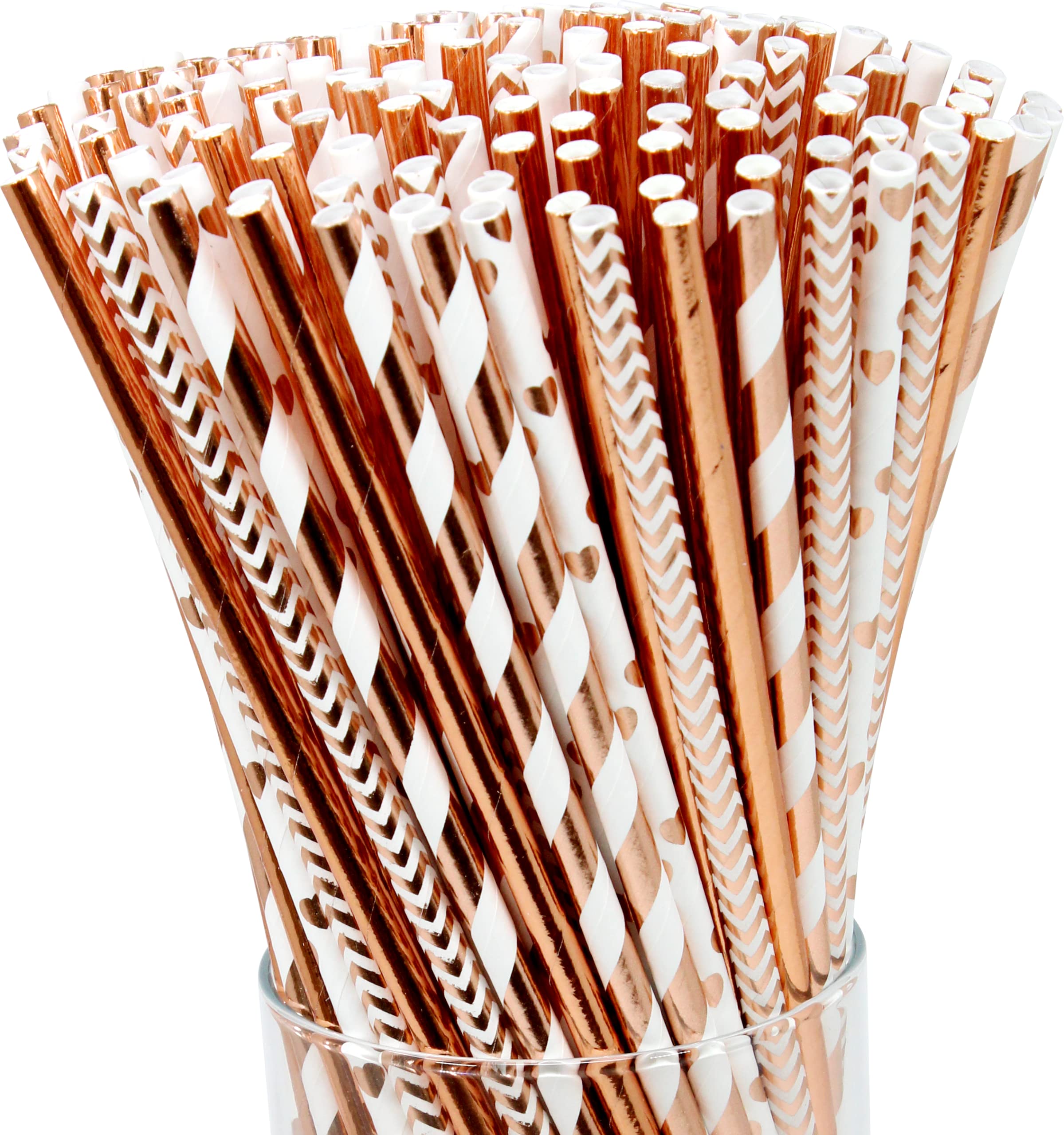 150-Pack Rose Gold Hearts Valentine'S Paper Straws - Biodegradable Cake Pop Sticks For Weddings, Birthdays, Anniversaries, And D