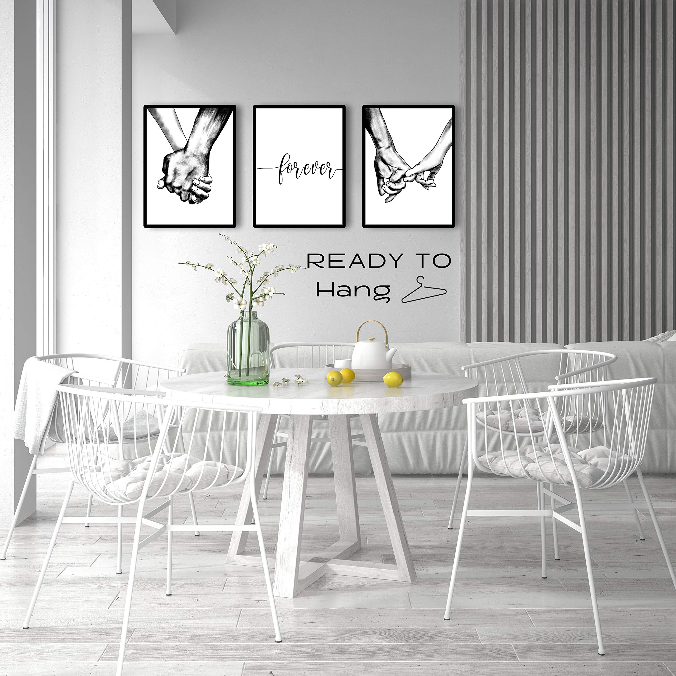 Hands Forever Framed Canvas Wall Art For Bedroom Ready To Hang 12''x16'' x3 Panels  Black Frame Prints for Couples Love Drawing Artwork Wall Pictures for Bedroom Decor  House Decorations Living Room