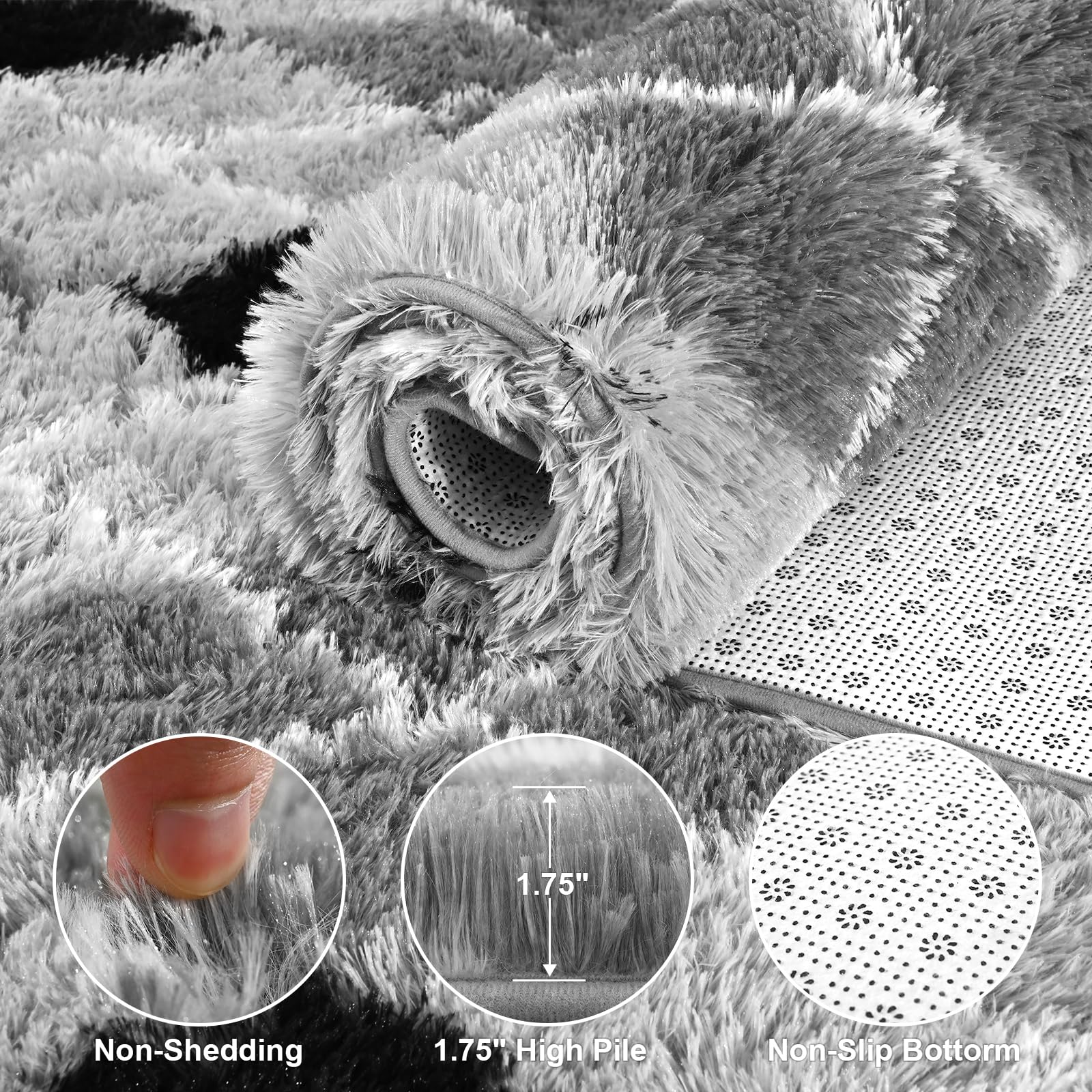 junovo Washable Non Slip Area Rug, Soft Bedroom Area Rug 4x6 feet Fluffy Rug, Living Room shag Rug, Bedroom shag Rug, Gray