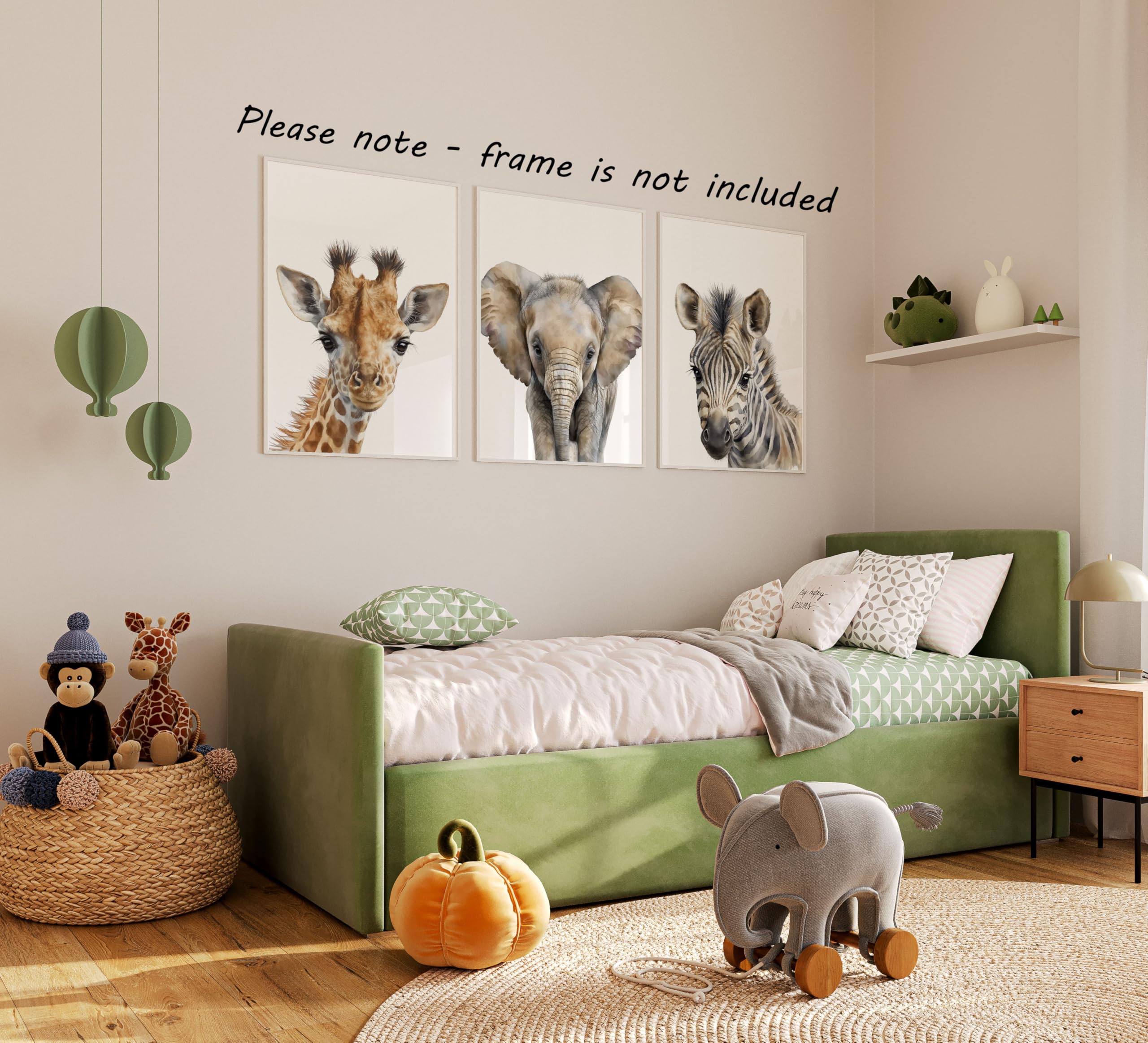 Safari Animals Set Of 3 Unframed Poster Prints, Baby Girl Boy Children Nursery Bedroom Playroom Wall Art Decor, Giraffe Elephant