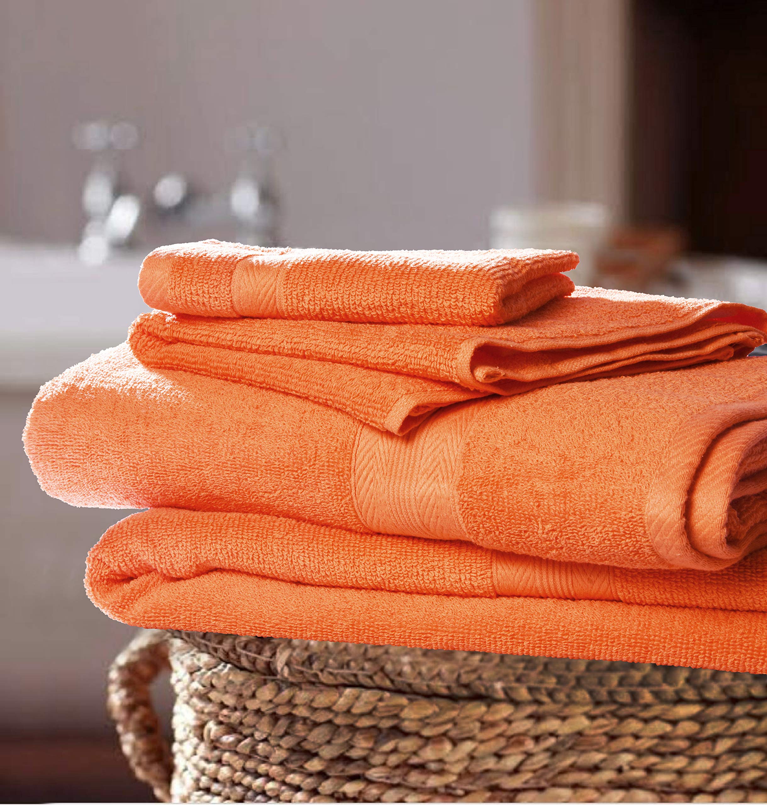 BOUTIQUO 8 Piece Towel Set 100% Ring Spun Cotton  2 Bath Towels 27x54  2 Hand Towels 16x28 and 4 Washcloths 13x13 - Ultra Soft Highly Absorbent Machine Washable Hotel Spa Quality - Orange