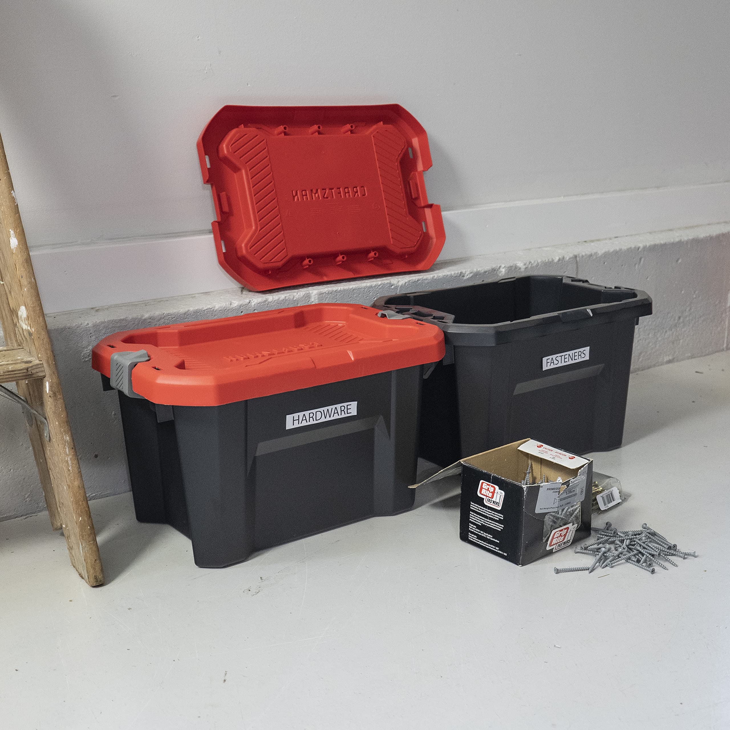 Cx Craftsman, 5-Gallon Highly Durable Storage Bin & Dual Latching Lid, (10.5   H X 12   W X 18   D), Versatile Stacking Tote And