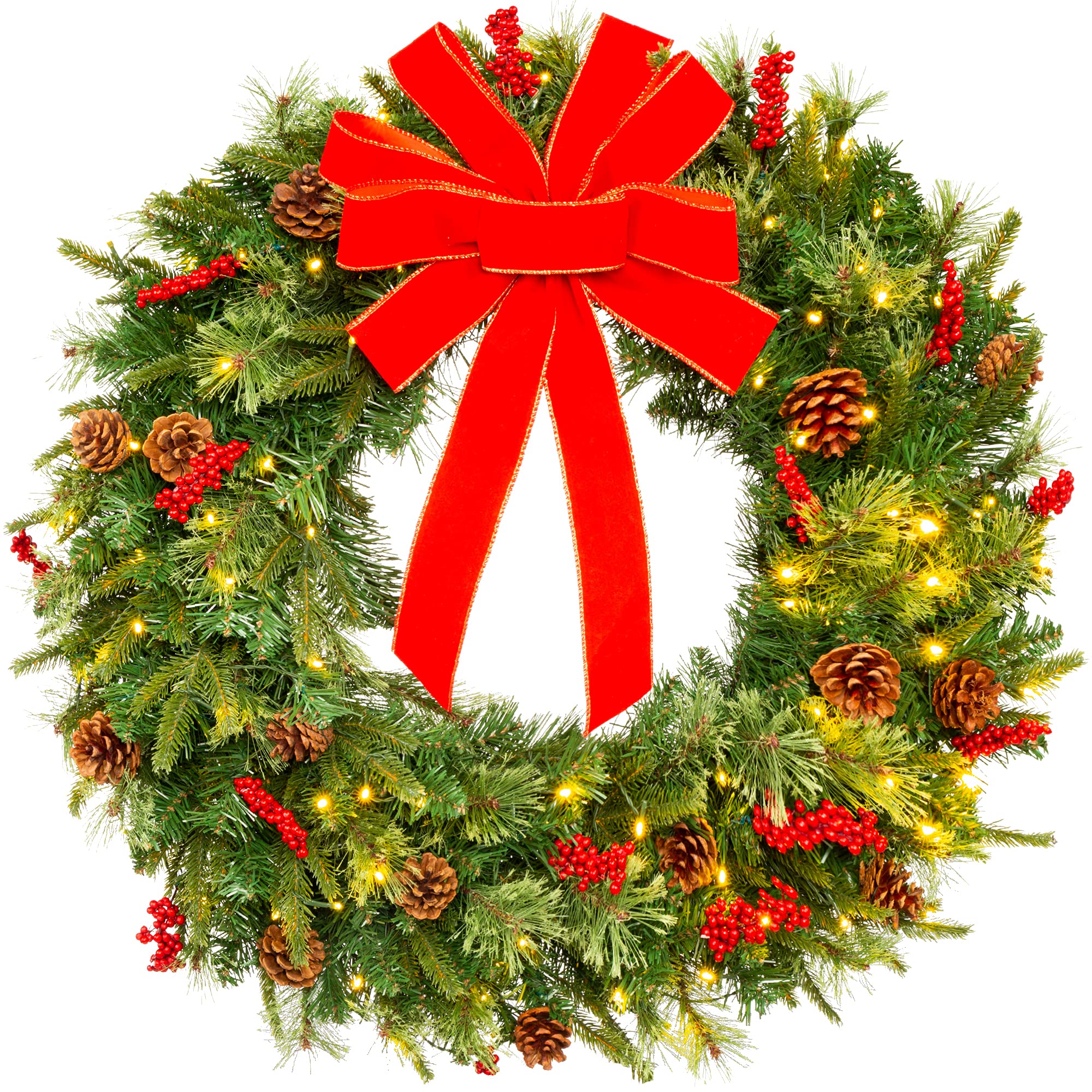 Best Choice Products 30in Pre-Lit Battery Powered Christmas Wreath Artificial Pre-Decorated Holiday Accent w/ 100 Lights, 276 PV
