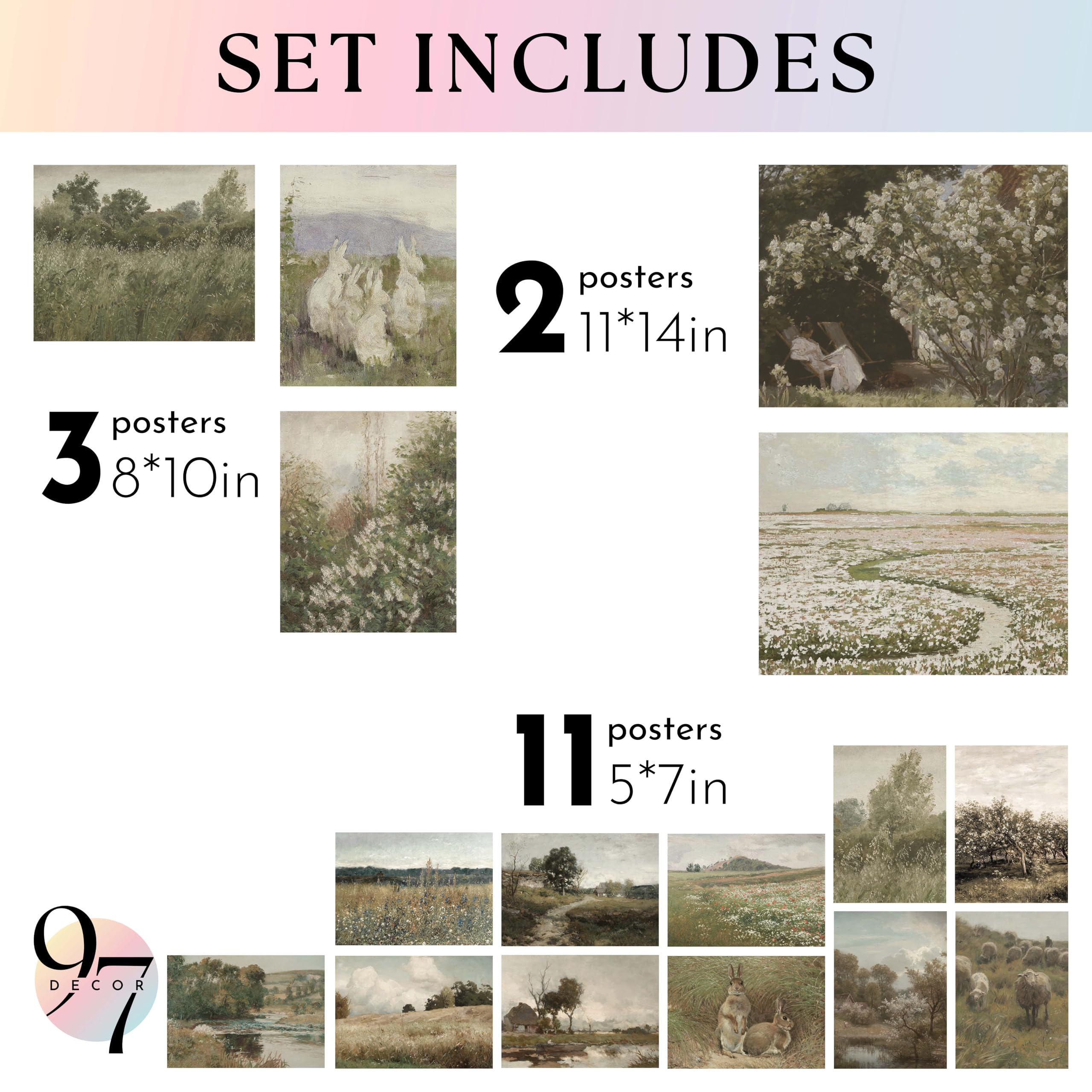 97 Decor Large 11X14 French Country Wall Art Decor - Vintage Wall Art Prints, Farmhouse Wall Decor Vintage Botanical Print, Natu