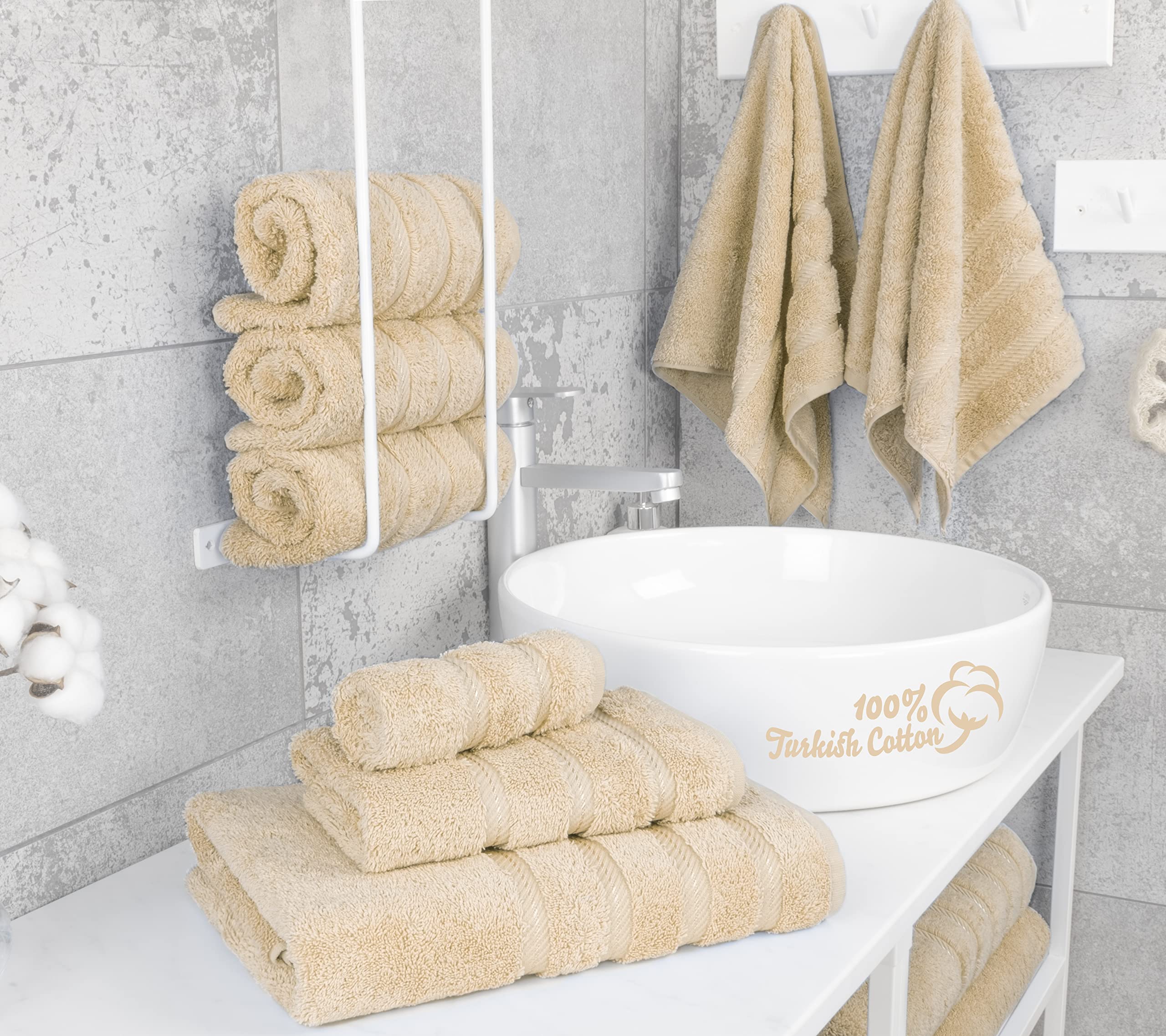 American Soft Linen 6 Piece Towel Set  2 Bath Towels 2 Hand Towels 2 Washcloths  100% Turkish Cotton Towels for Bathroom  Beige Towel Sets