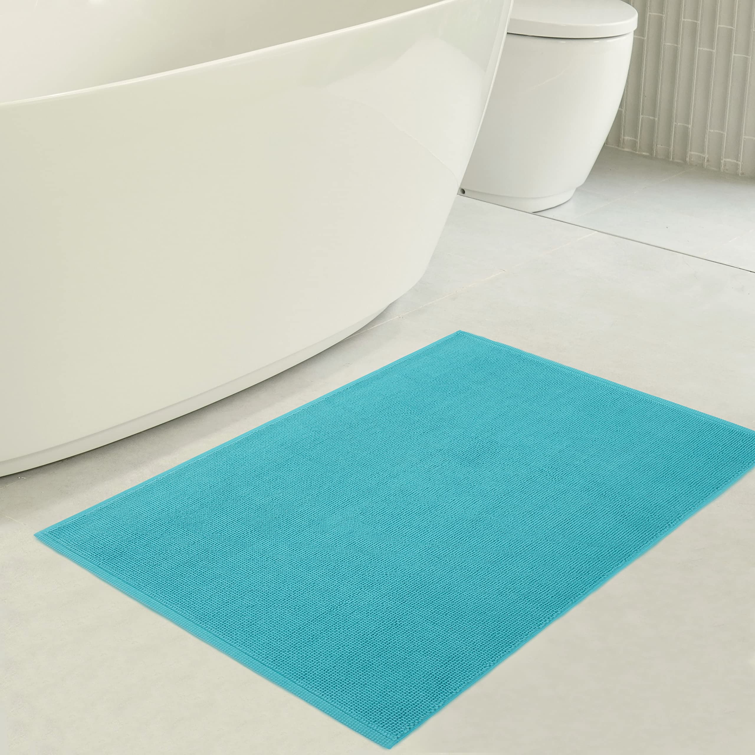 American Soft Linen Bath Rug, 20 In 34 In 100% Cotton Bath Mats Rugs For Bathroom, Non Slip Washable Shaggy Form Area Rugs, Turq