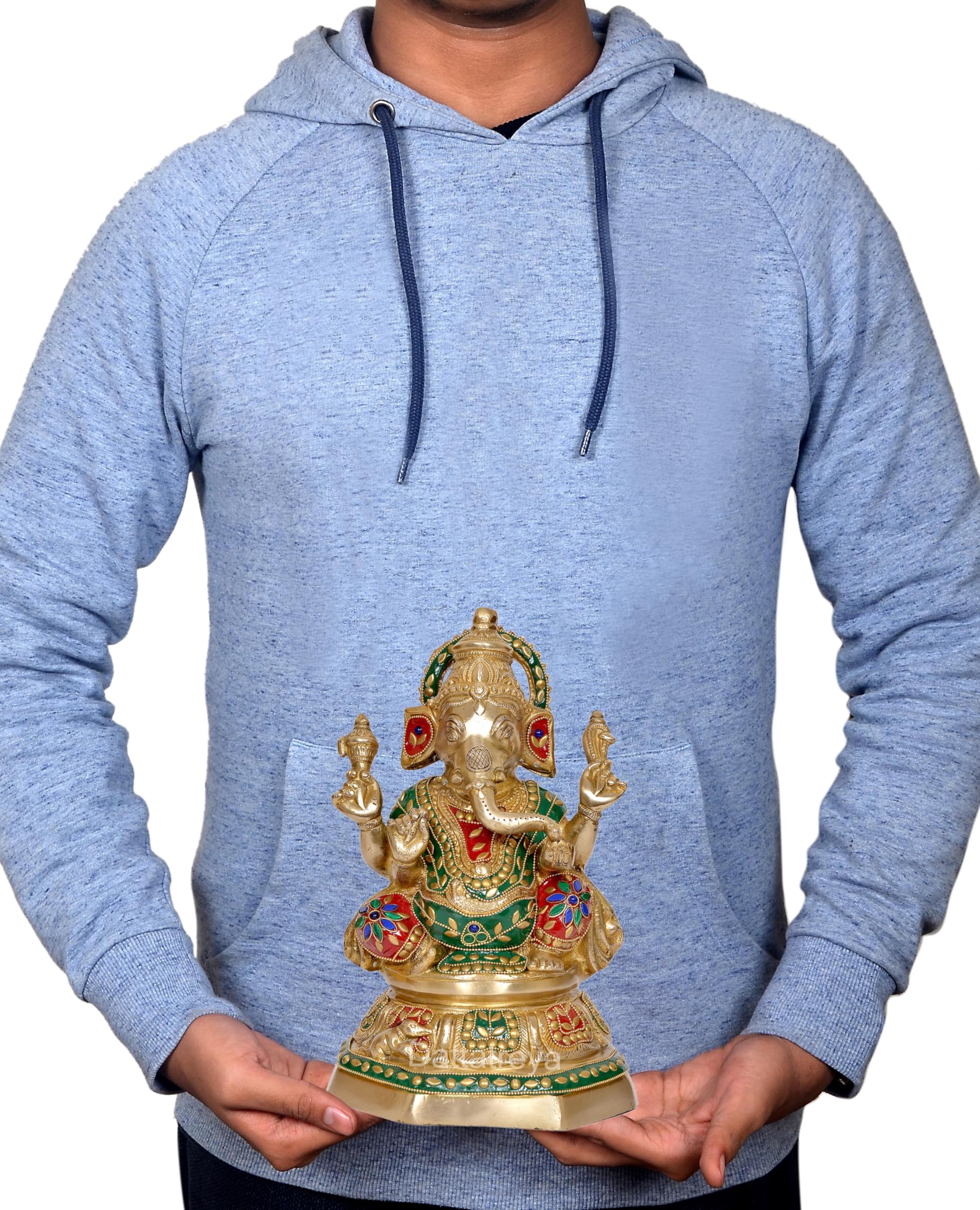 Dattatreya Brass Ganesh Statue - Handcrafted Lord Ganesha Idol For Home Decor And Pooja - Hindu God Ganapati Figurine (Height 11