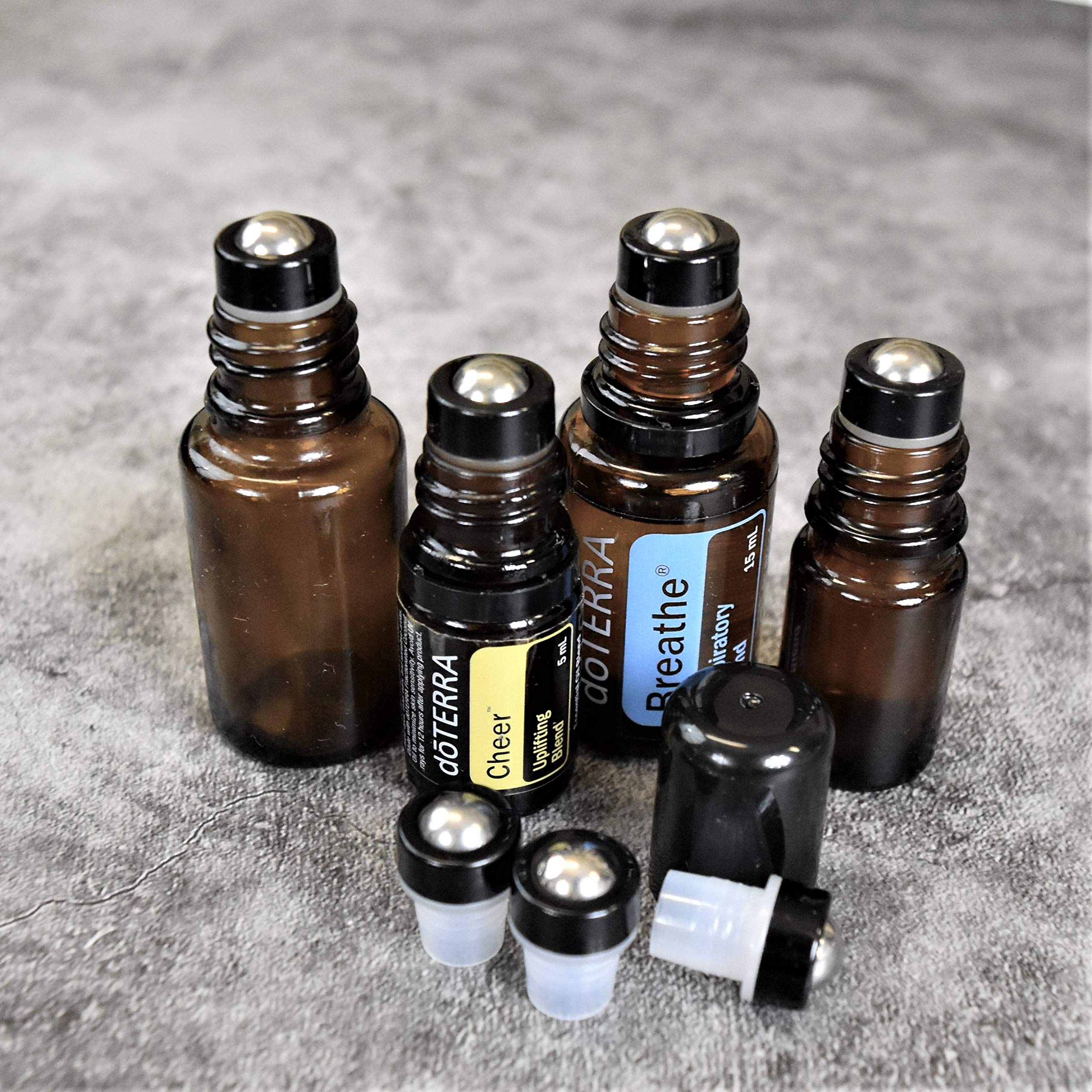 Holistic Oils Roller Tops for Essential Oil Bottles – 6-Pack Stainless Steel Rollers for 5ml & 15ml – Black