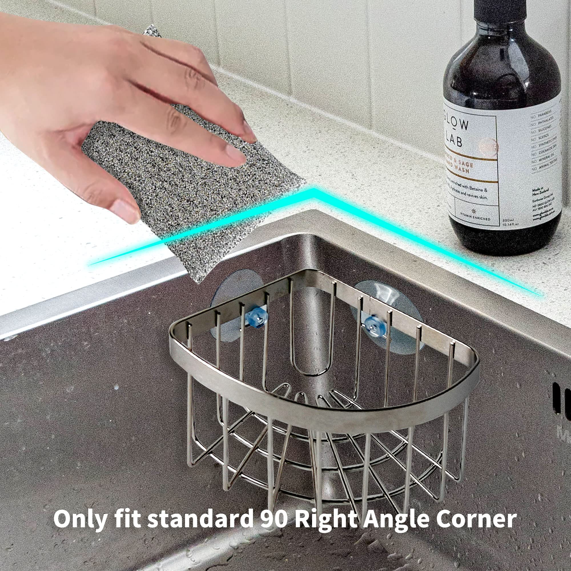 Dveda Sink Caddy, Dish Cloth Hanger Sponge Holder, Save Space Triangle 2-In-1 Sink Caddy, 304 Stainless Steel Corner Kitchen Sin