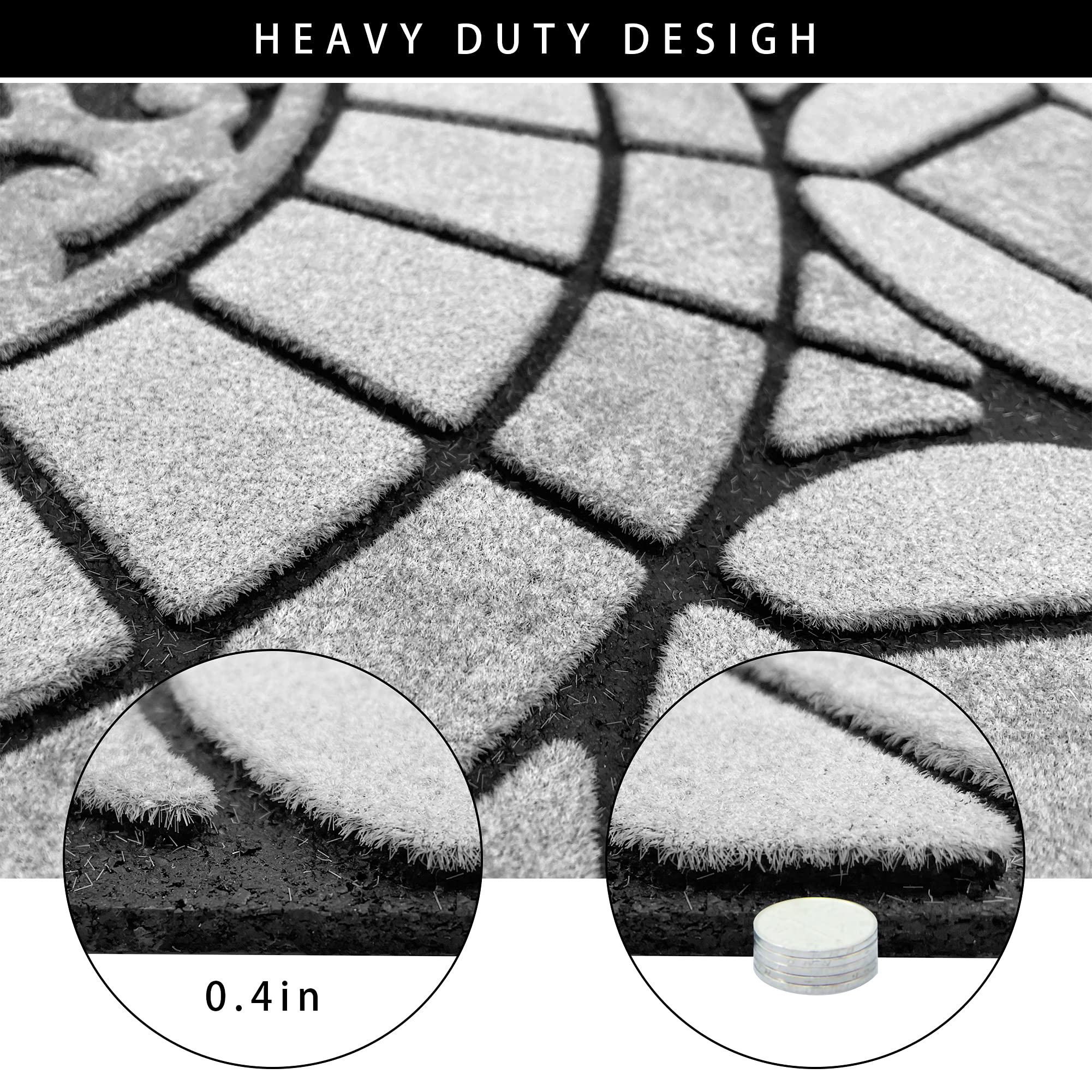 Half Round Door Mat for Outside Entry Rug Decorative Welcome Mat for Front Outdoor Entrance Sassafras Doormat 2 x 3 Rug Nonslip Indoor Rubber Dirt Trapper Mat (Grey Light Navy)