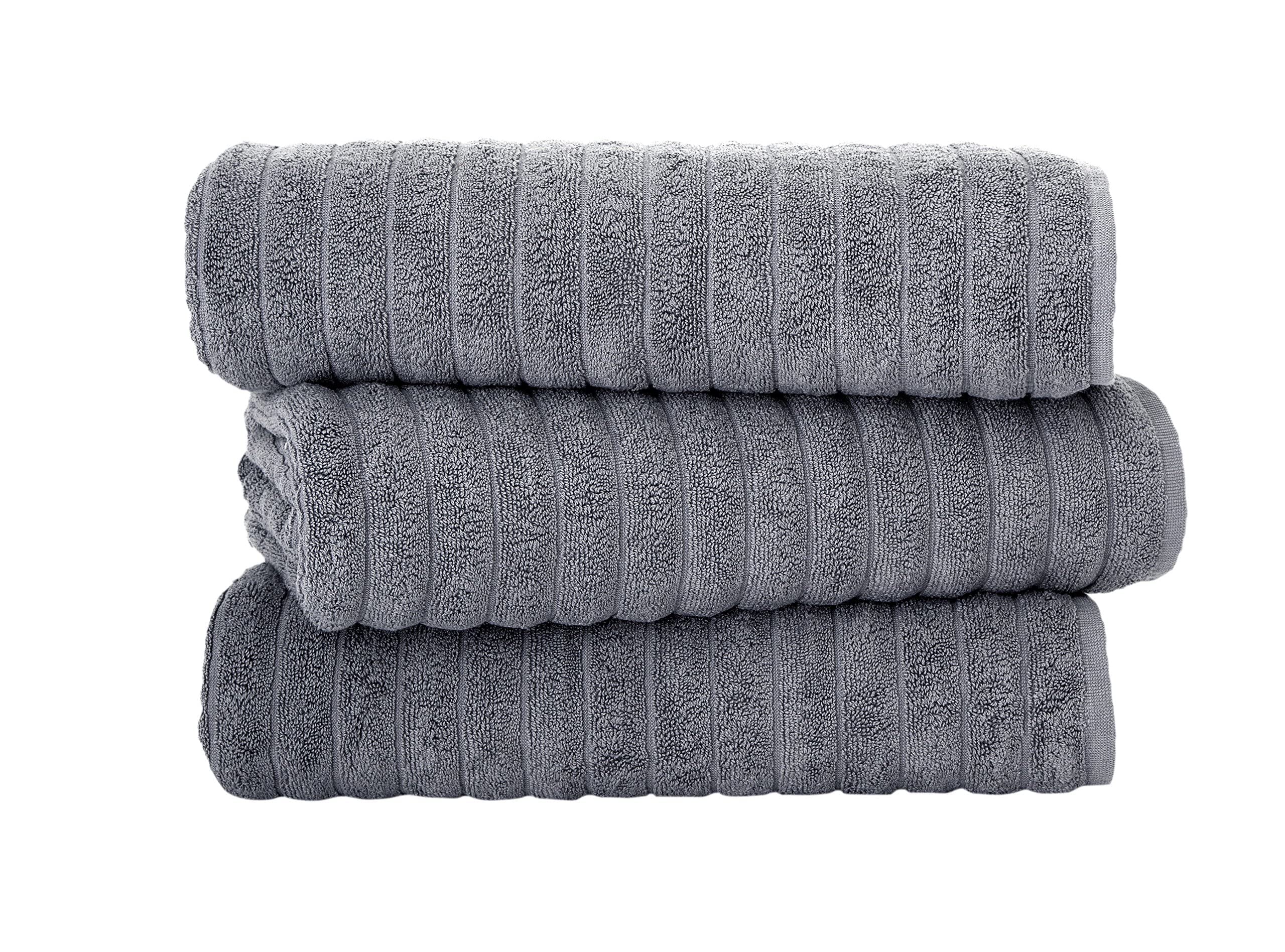 Classic Turkish Towels Luxury Oversized 3-Piece Bath Sheets - Jacquard Ribbed, Extra Large, 40X65 Inch, Absorbent Bathroom Towel