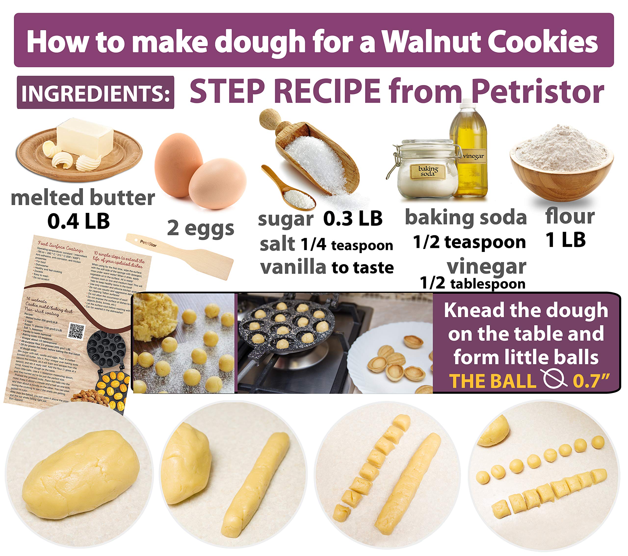 Walnut Cookie Maker 12 Halves Non-Stick Coating Granite Stone Cookies Pastry