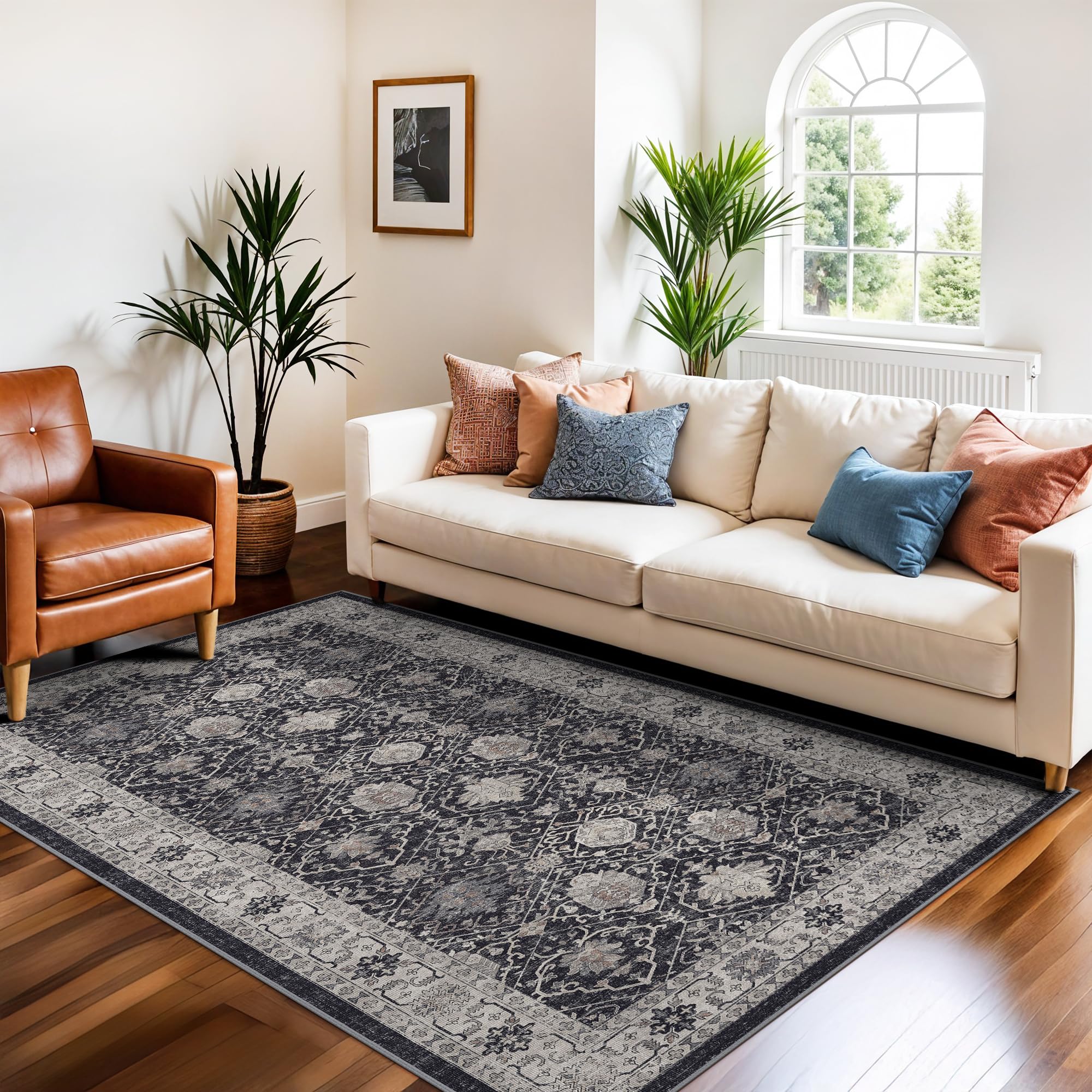 Washable 3x5 Entryway Area Rugs: Ultra Soft Low Pile Carpet for Kitchen Nursery Indoor Light-Weight Doormat Anti-Slip Cozy Rug f