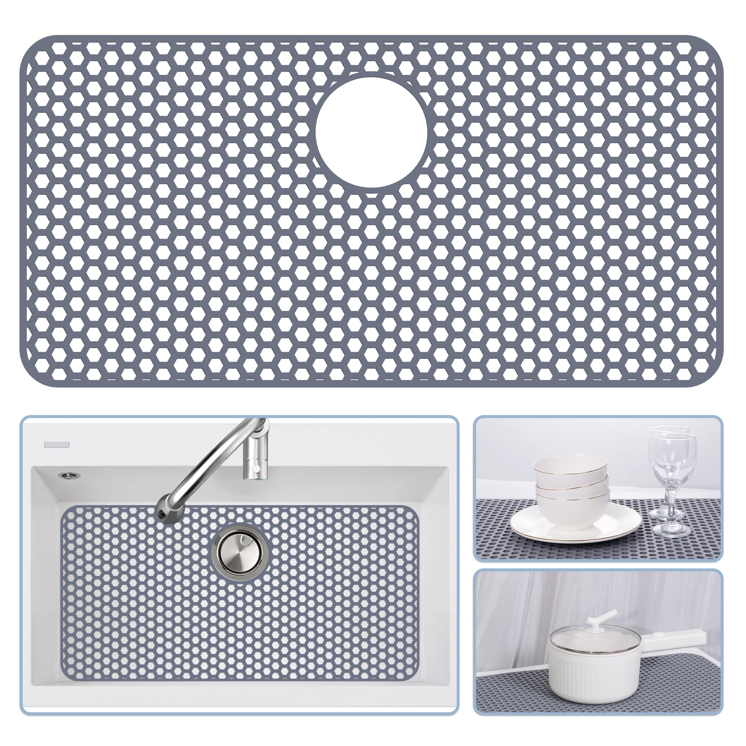 Bestjing Silicone Sink Protectors for Kitchen Sink with Rear Drain - 28.3x 15.7 Kitchen Protector Accessory, Non-Slip Heat Resis