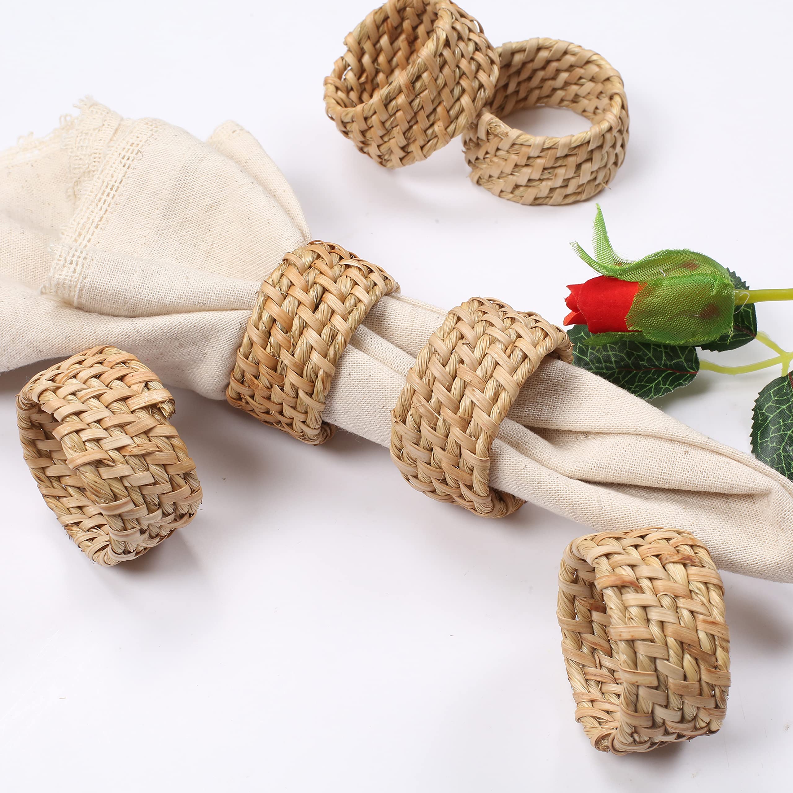 Alpha Living Home Rattan Napkin Rings Set Of 12, Napkin Ring Holder For Thanksgiving, Christmas, Party Decoration, Dinning Table