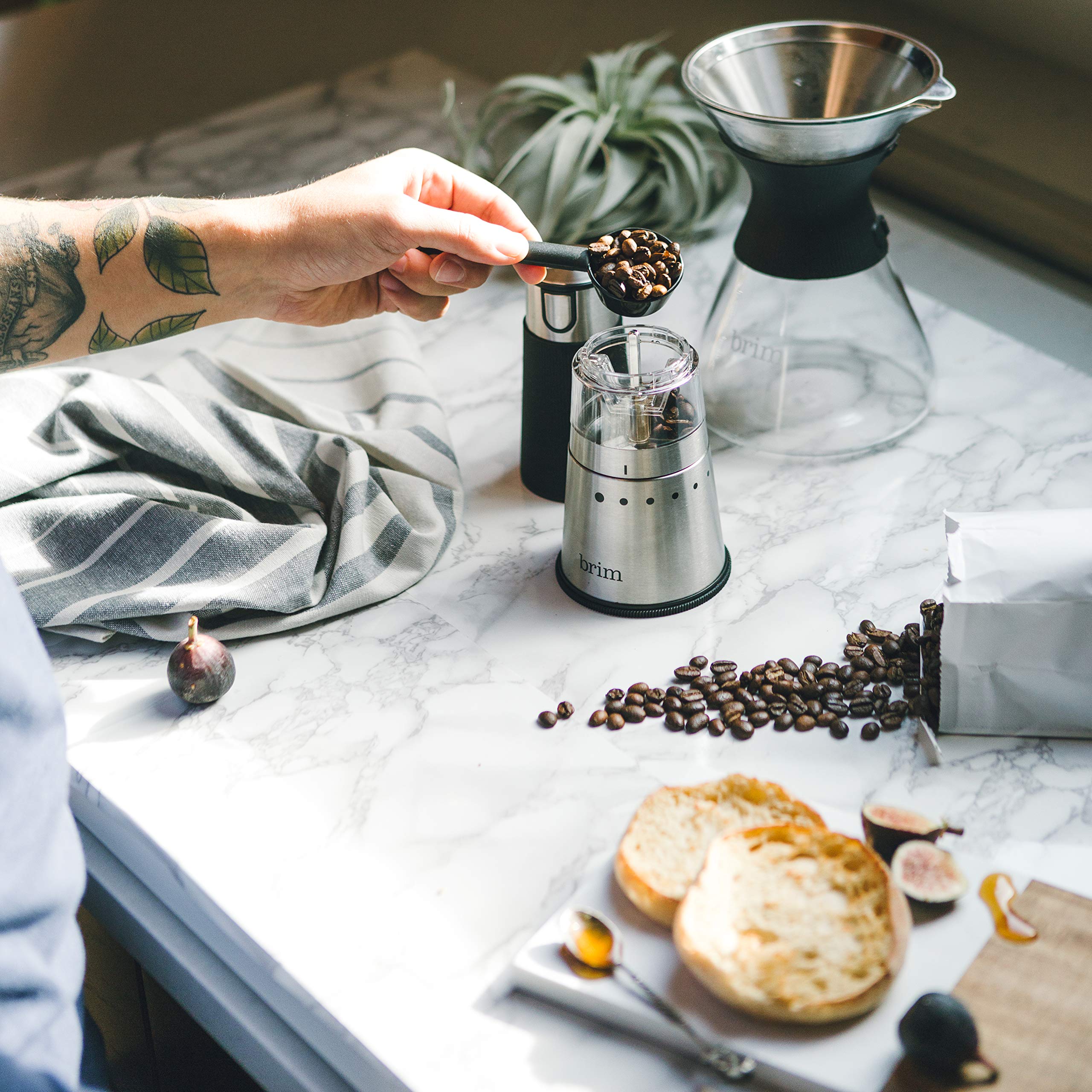 Brim Electric Handheld Burr Coffee Grinder, Simple One-Touch Operation, 9 Precise Grind Settings From Espresso To French Press,