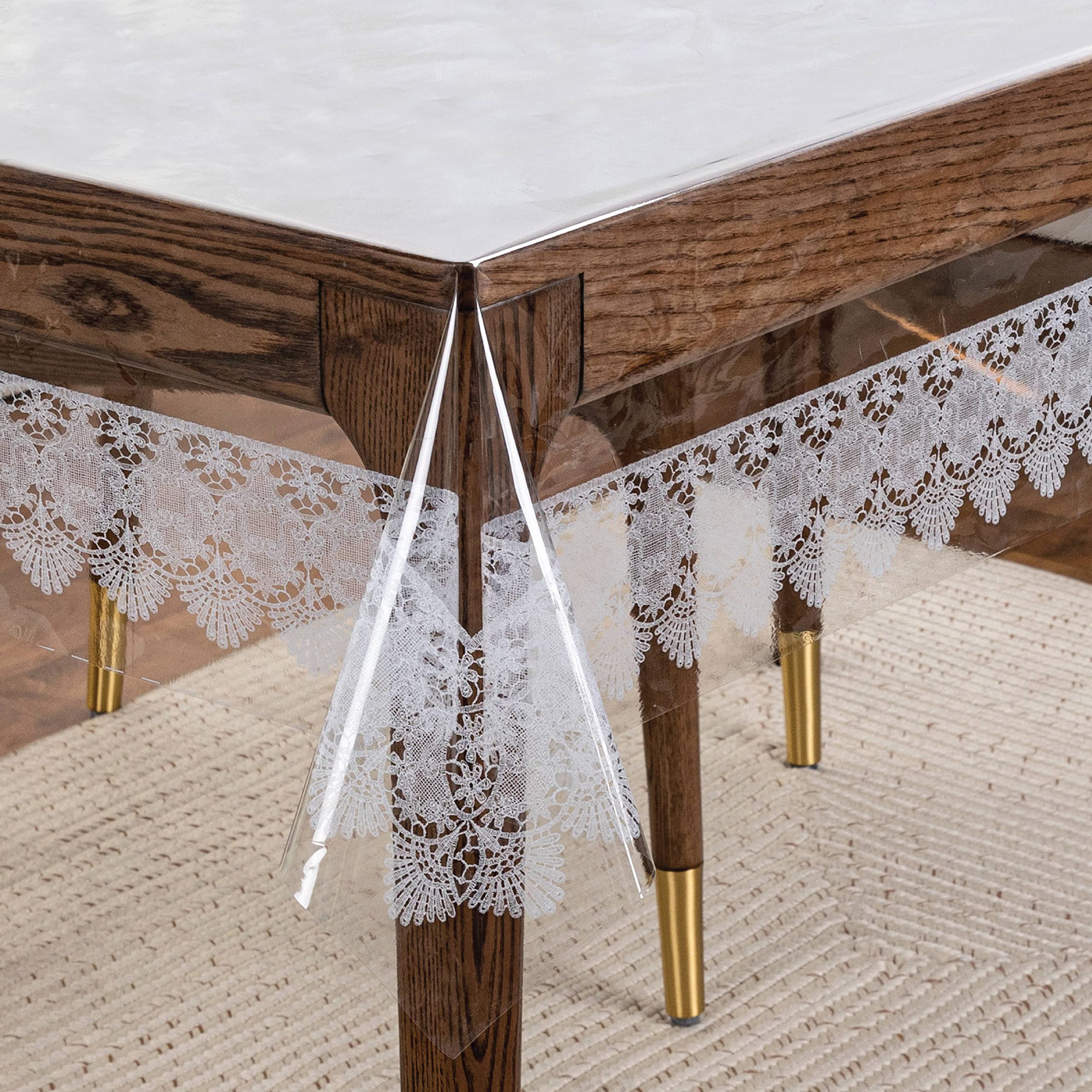 OrientalWeavers PVC Plastic Rectangular Waterproof Protector Dining Table Cover for 4 Seater, Transparent Extra Soft & Thick Tab