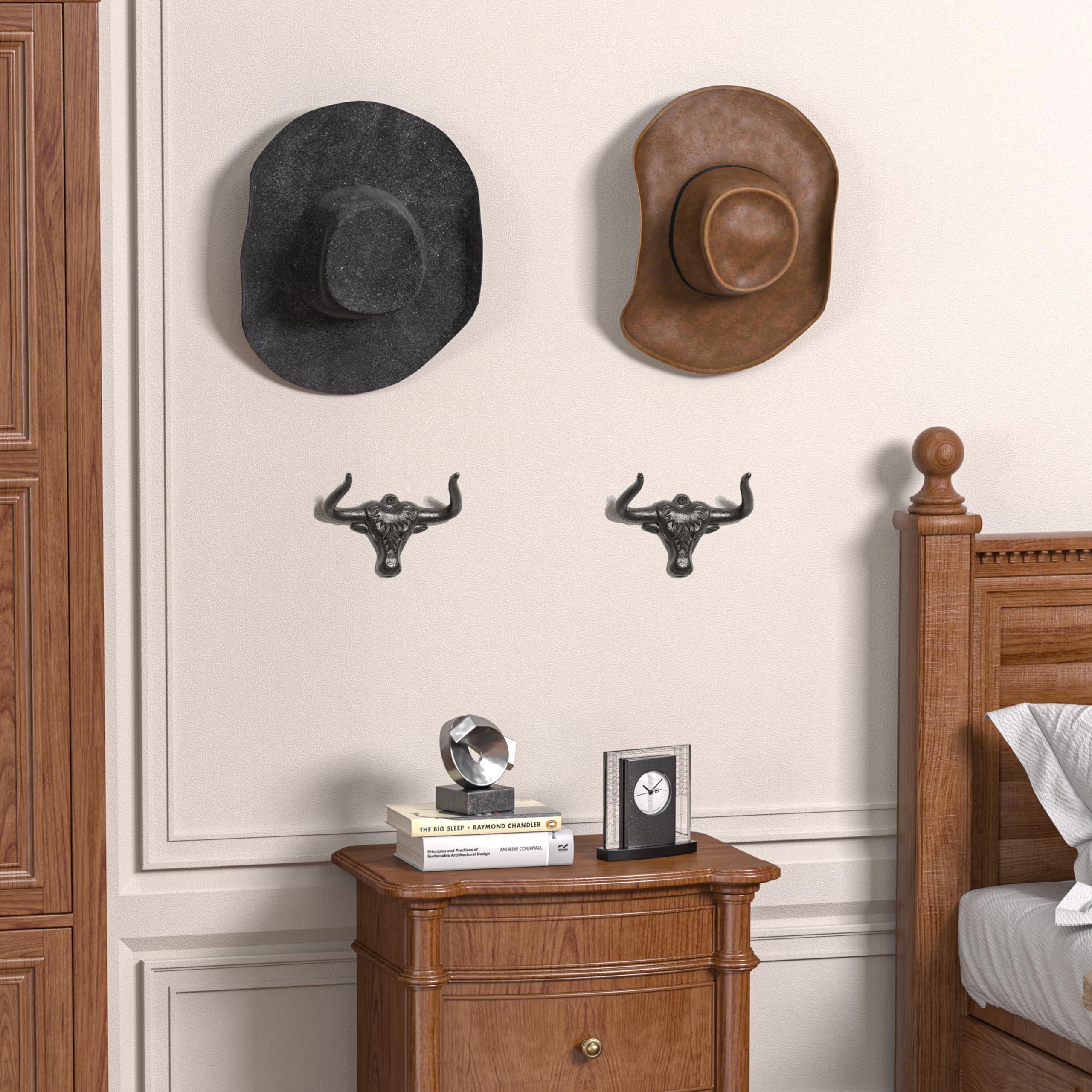 Hydermus Cowboy Hat Rack For Wall 4 Pack Modern Metal Cowboy Hat Holder Cast Iron Cowgirl Hat Hanger Western Longhorn Hooks For