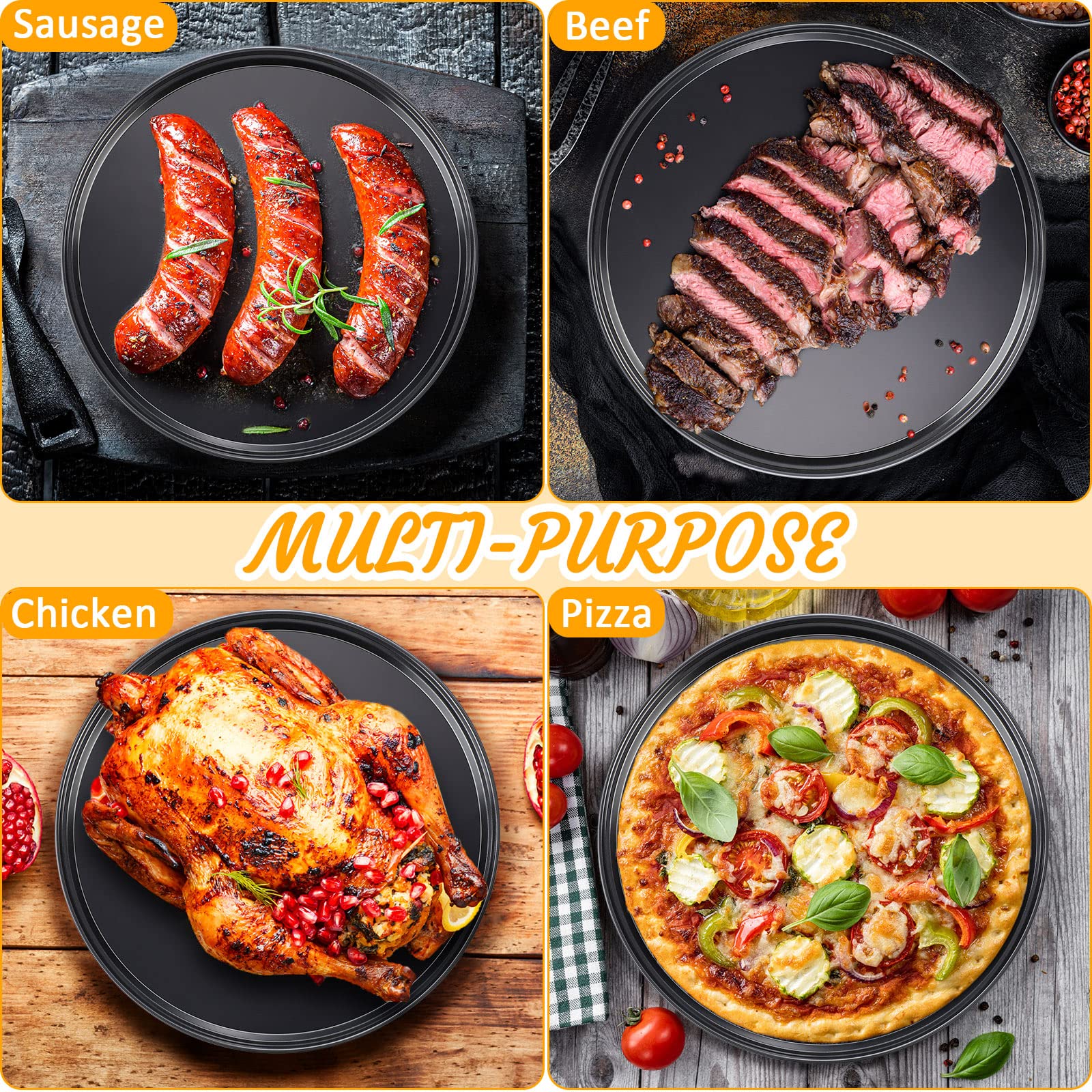 Meanplan 8 Pcs Round Pizza Pan Non Stick Bakeware Pizza Pan For Oven Heavy Duty Carbon Steel Pizza Pan Dishwasher Safe For Home